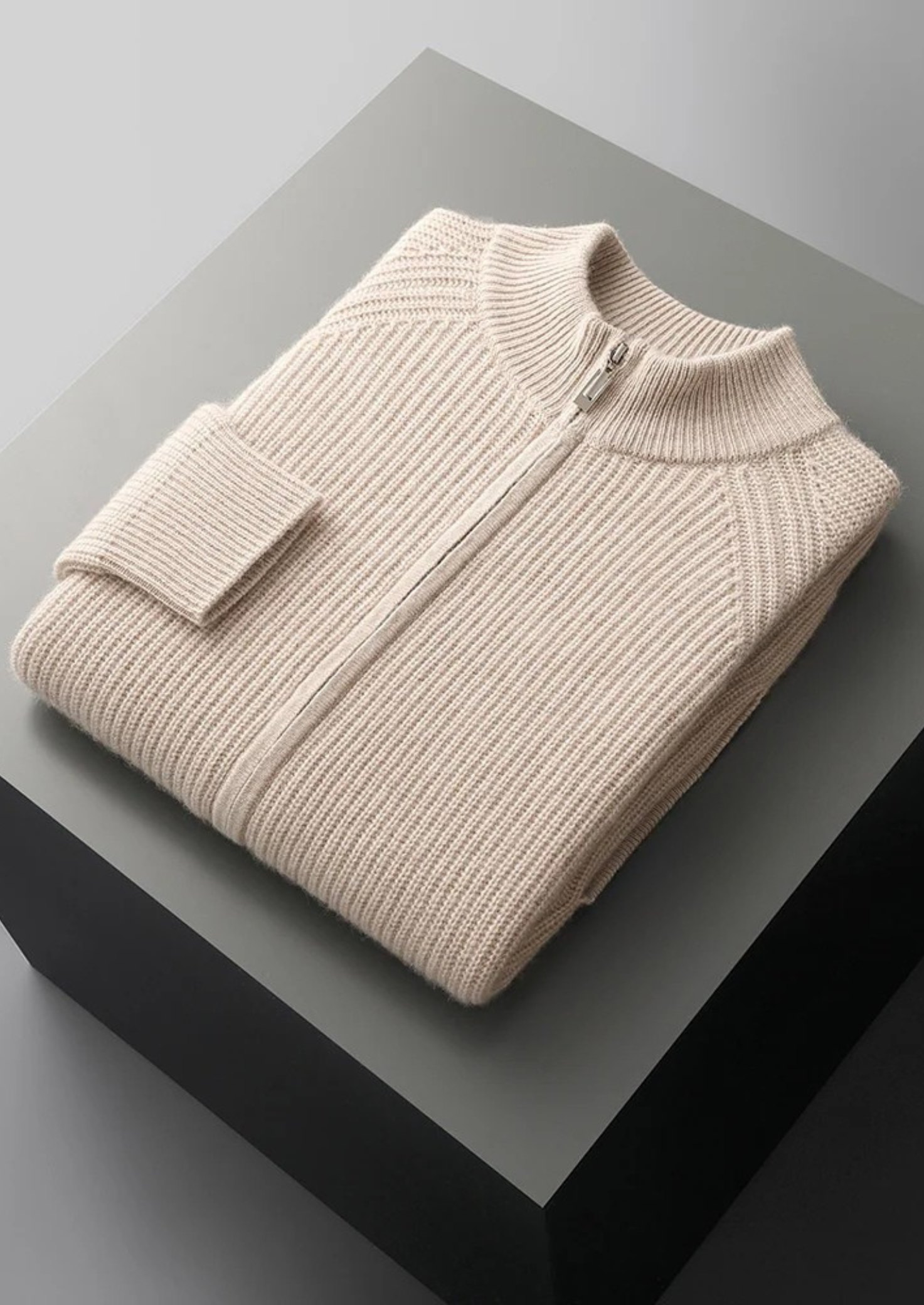 Cardigan Canelado em Caxemira Premium