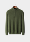 MEIO ZÍPER CANELADO EM CASHMERE PURO VERDE OLIVA