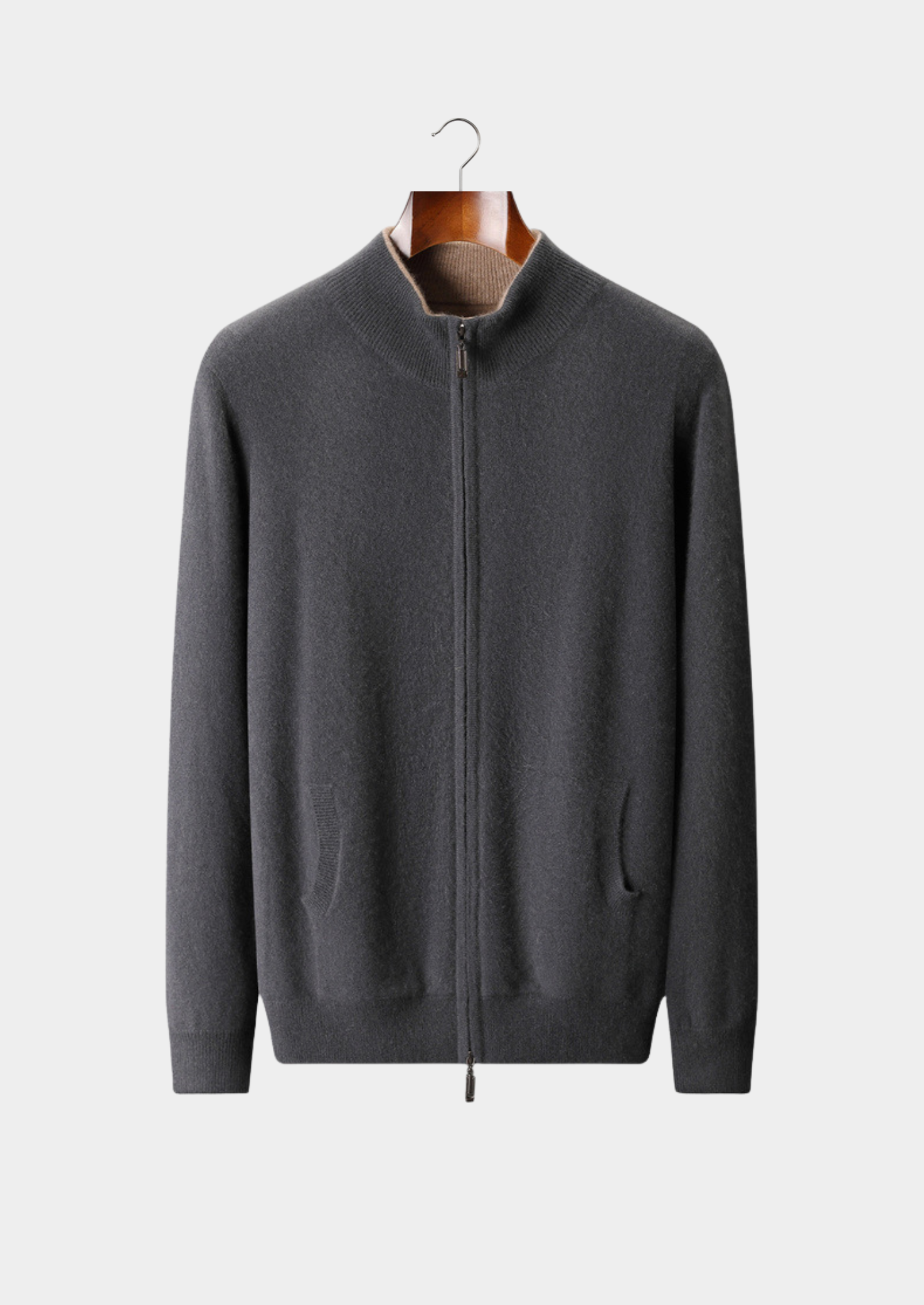 CARDIGAN DUPLO ZÍPER EM CASHMERE PURO CINZA ESCURO