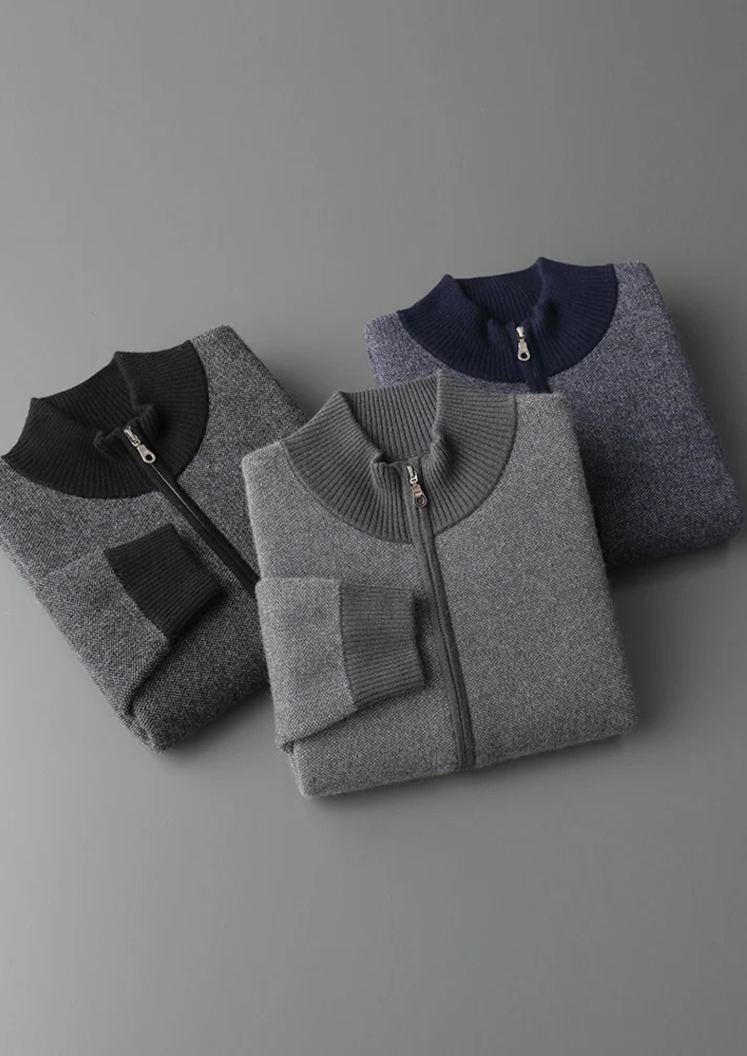 Cardigan com Zíper Jacquard em Caxemira Premium