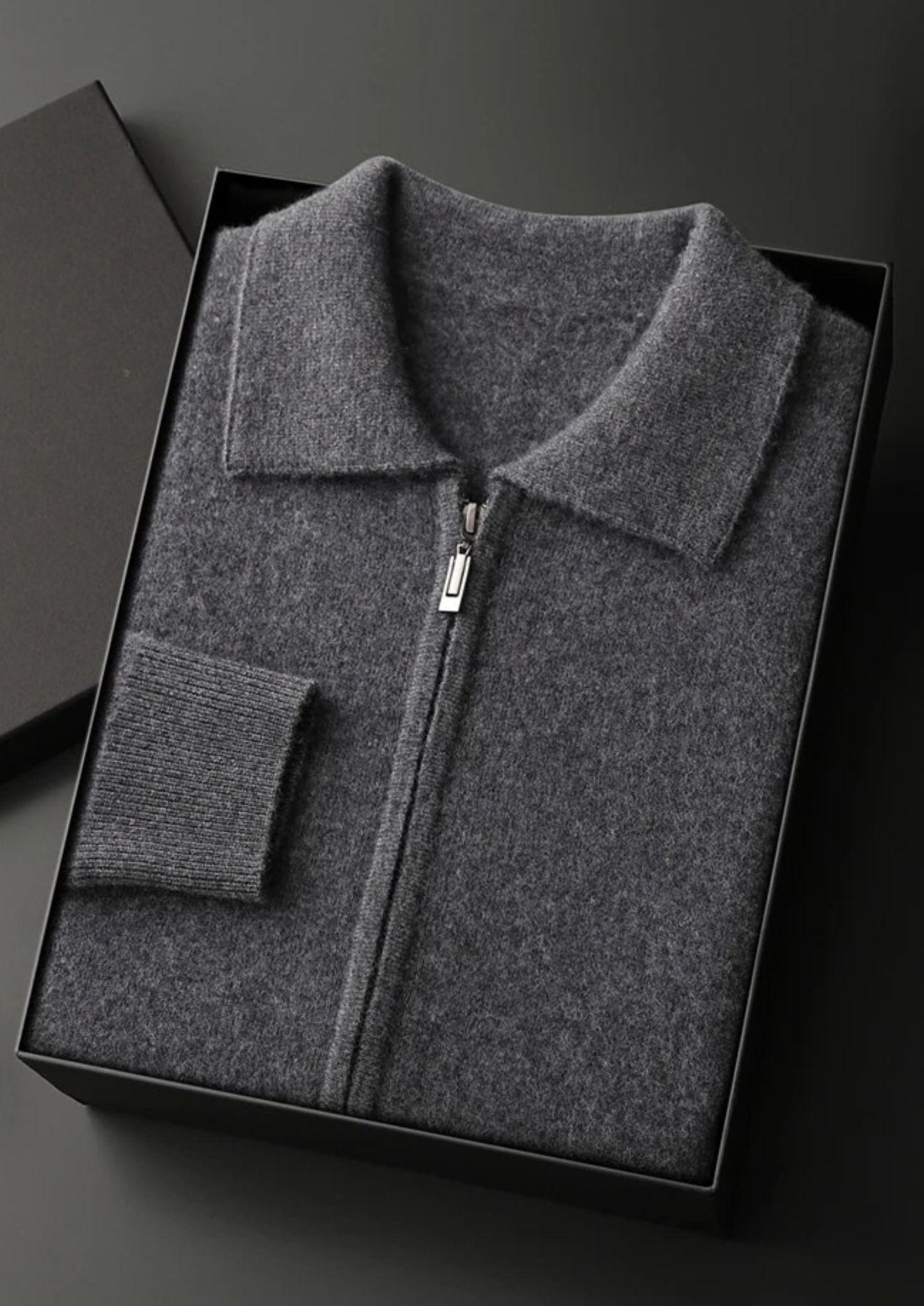 Cardigan Polo com Zíper em Cashmere Premium