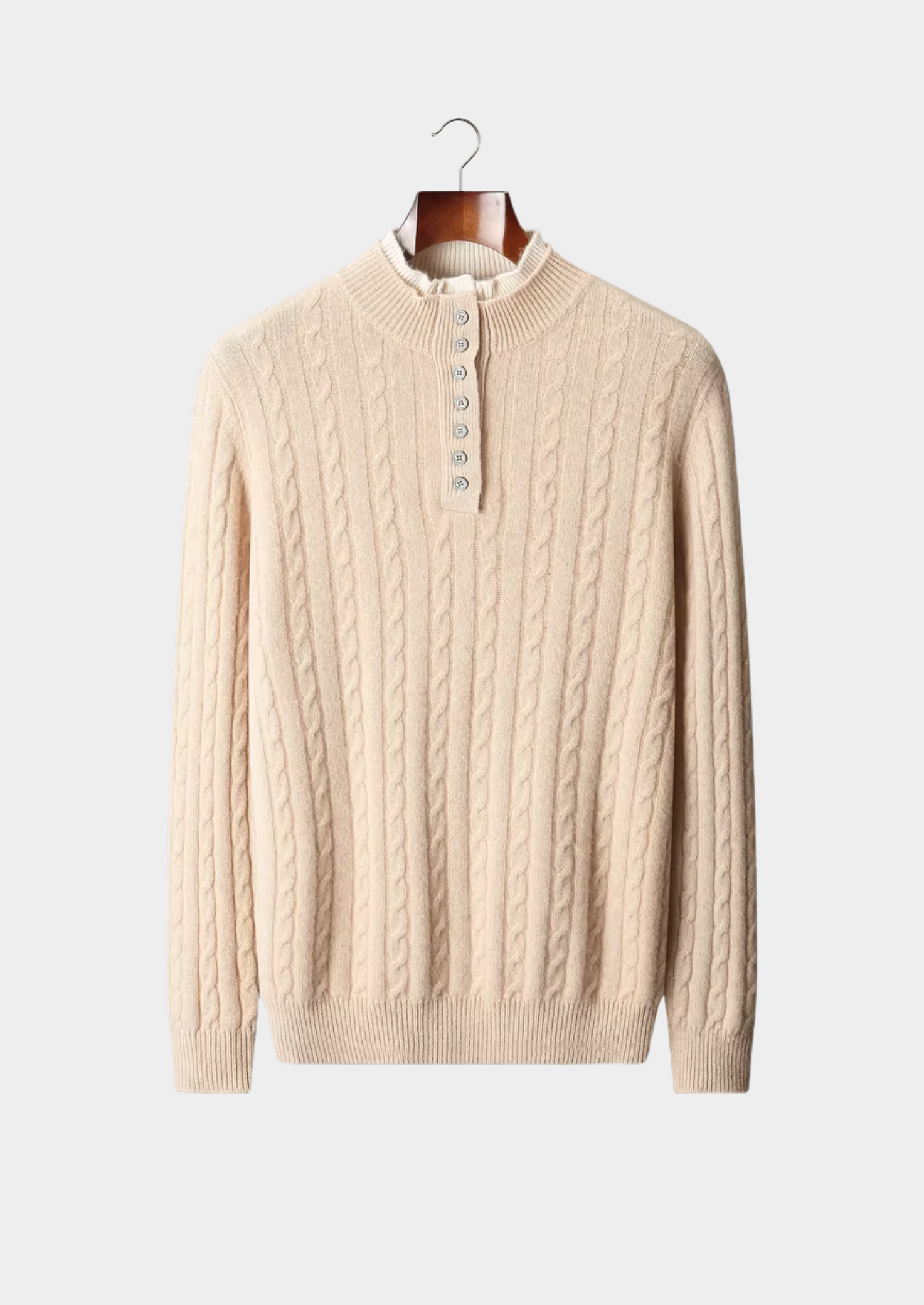 Suéter Henley Trançado em Lã Merino Extrafina