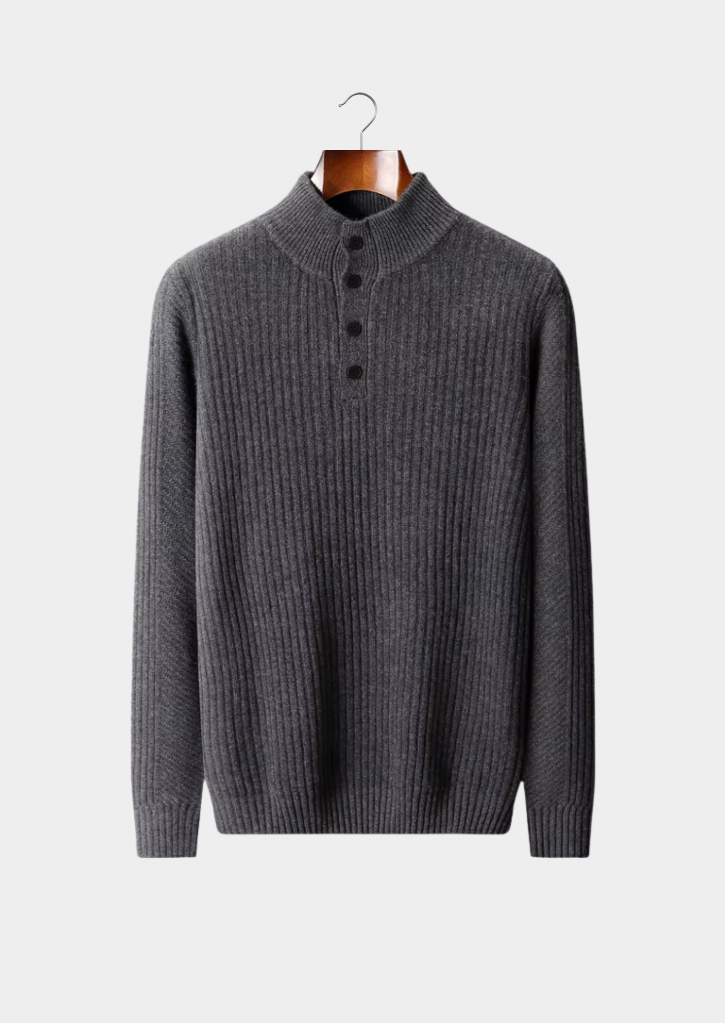 Suéter Henley Canelado em Lã Merino Extrafina