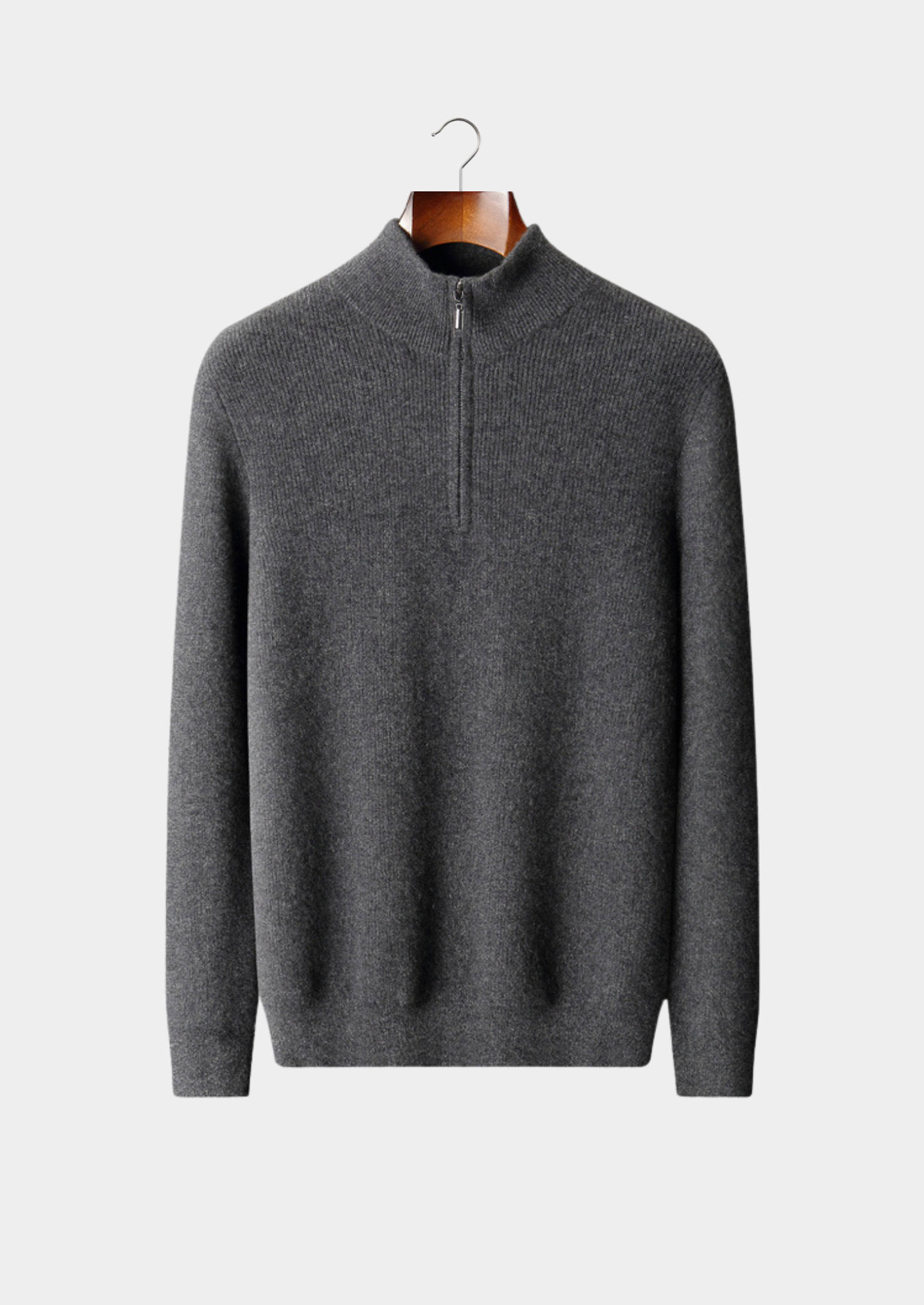 MEIO ZÍPER CANELADO EM CASHMERE PURO CINZA ESCURO