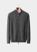 CARDIGAN DUPLO ZÍPER EM CASHMERE PURO CINZA MESCLADO