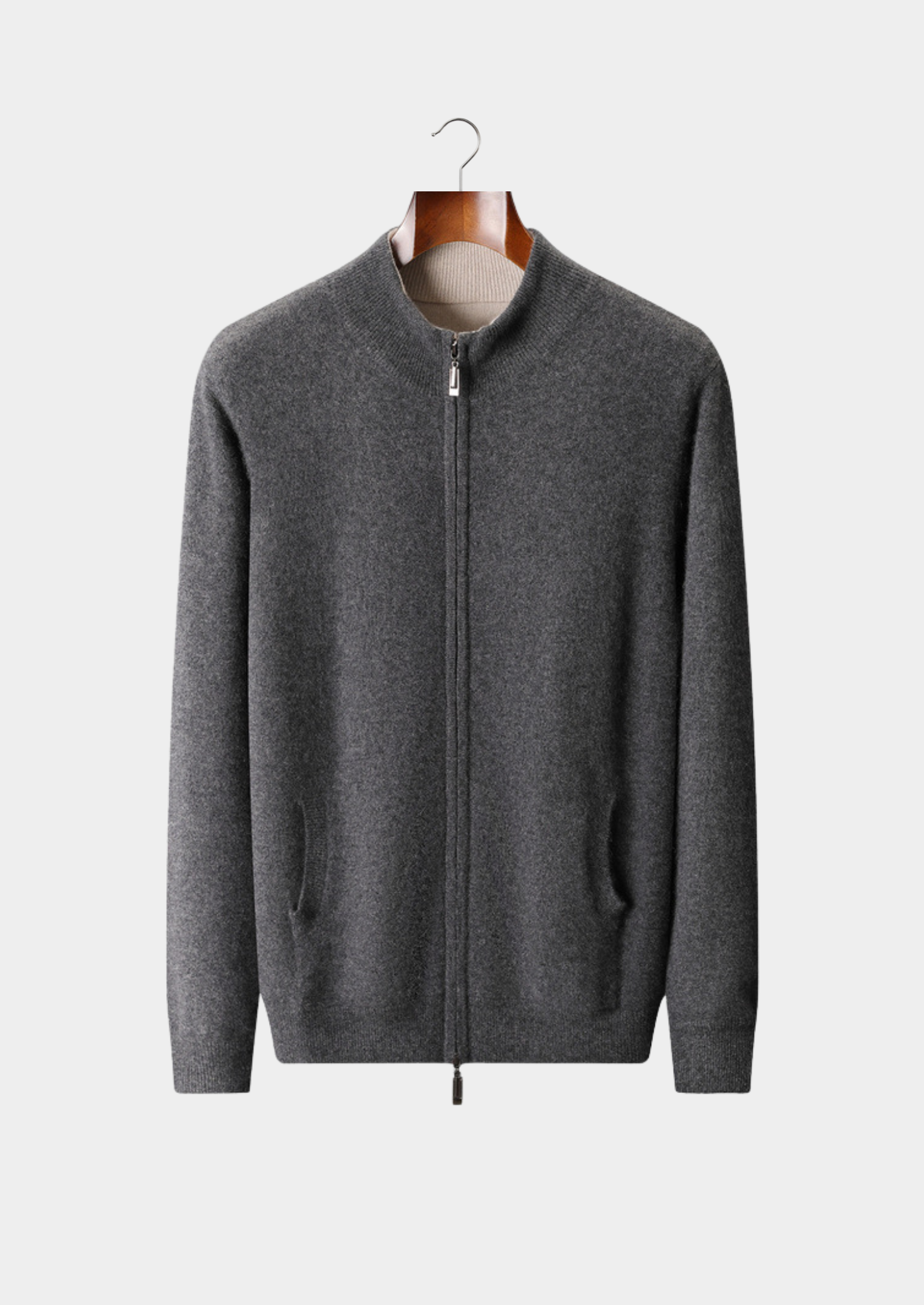 CARDIGAN DUPLO ZÍPER EM CASHMERE PURO CINZA MESCLADO