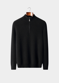 MEIO ZÍPER CANELADO EM CASHMERE PURO PRETO