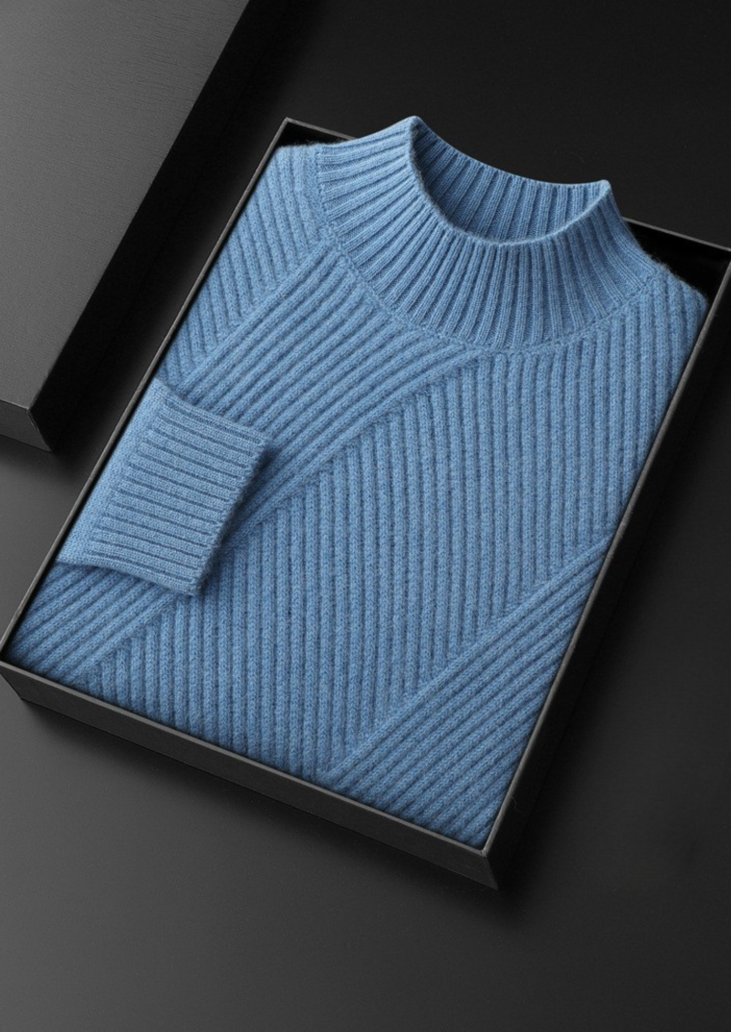 Suéter Gola Alta Estampado Puro Cashmere Azul Celeste