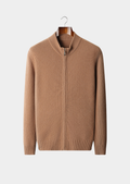 Cardigã Canelado com Zíper Puro Cashmere Mostarda