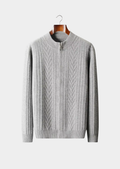 Cardigan com Zíper Estampado em Lã Merino Extrafina
