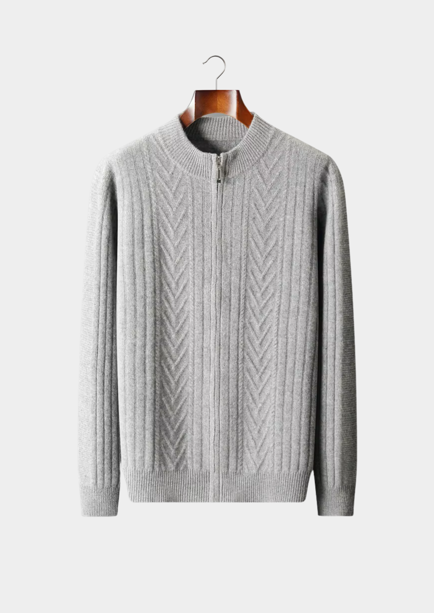 Cardigan com Zíper Estampado em Lã Merino Extrafina