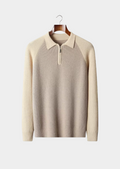 Polo Suéter Bicolor com Zíper em Lã Merino Extrafina Pura