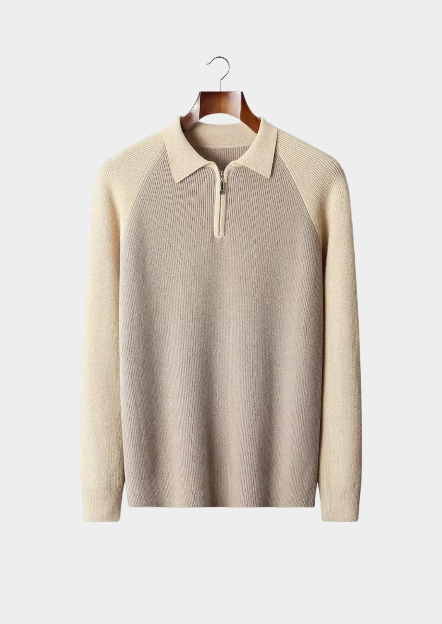 Polo Suéter Bicolor com Zíper em Lã Merino Extrafina Pura
