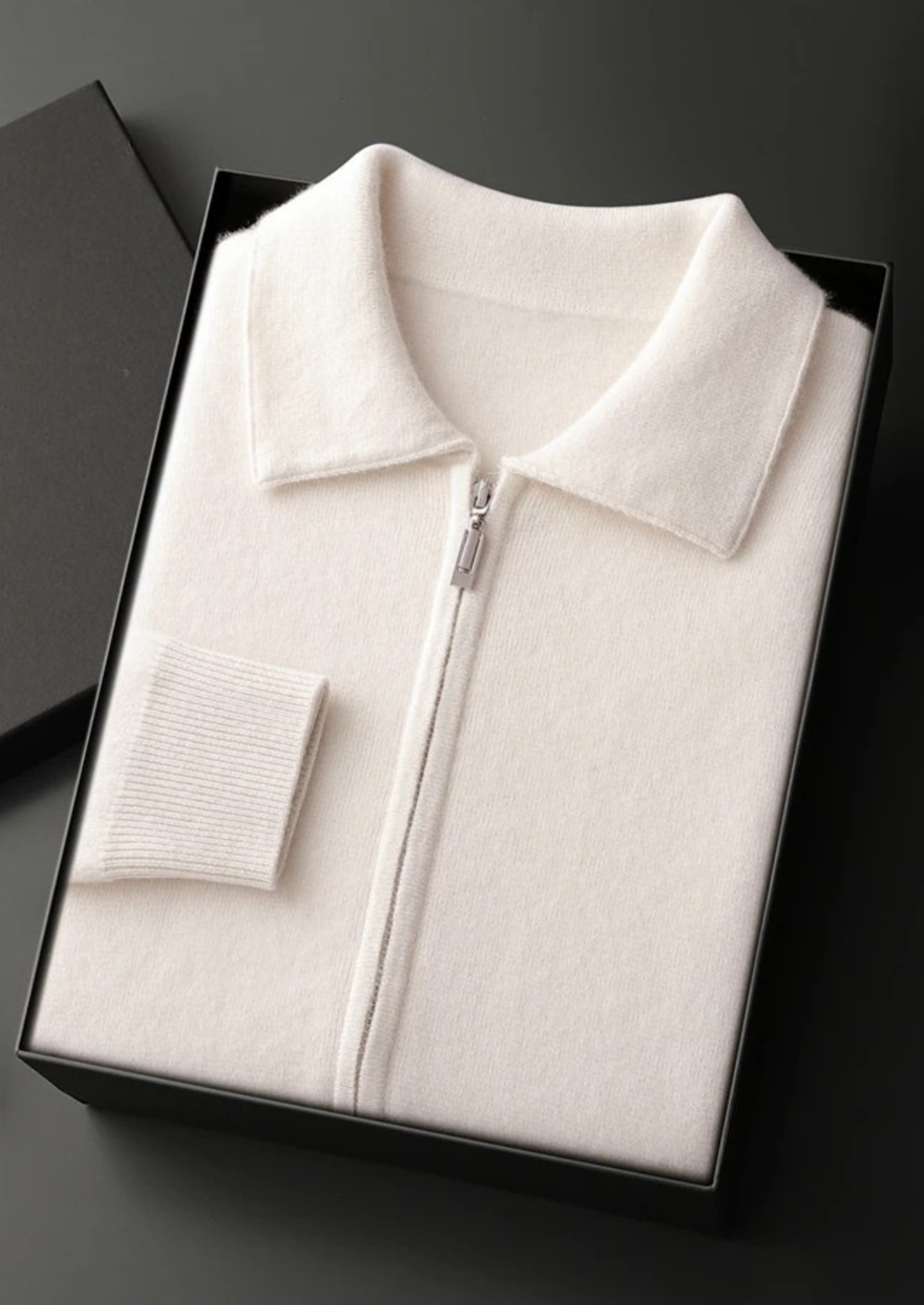 Cardigan Polo com Zíper em Cashmere Premium