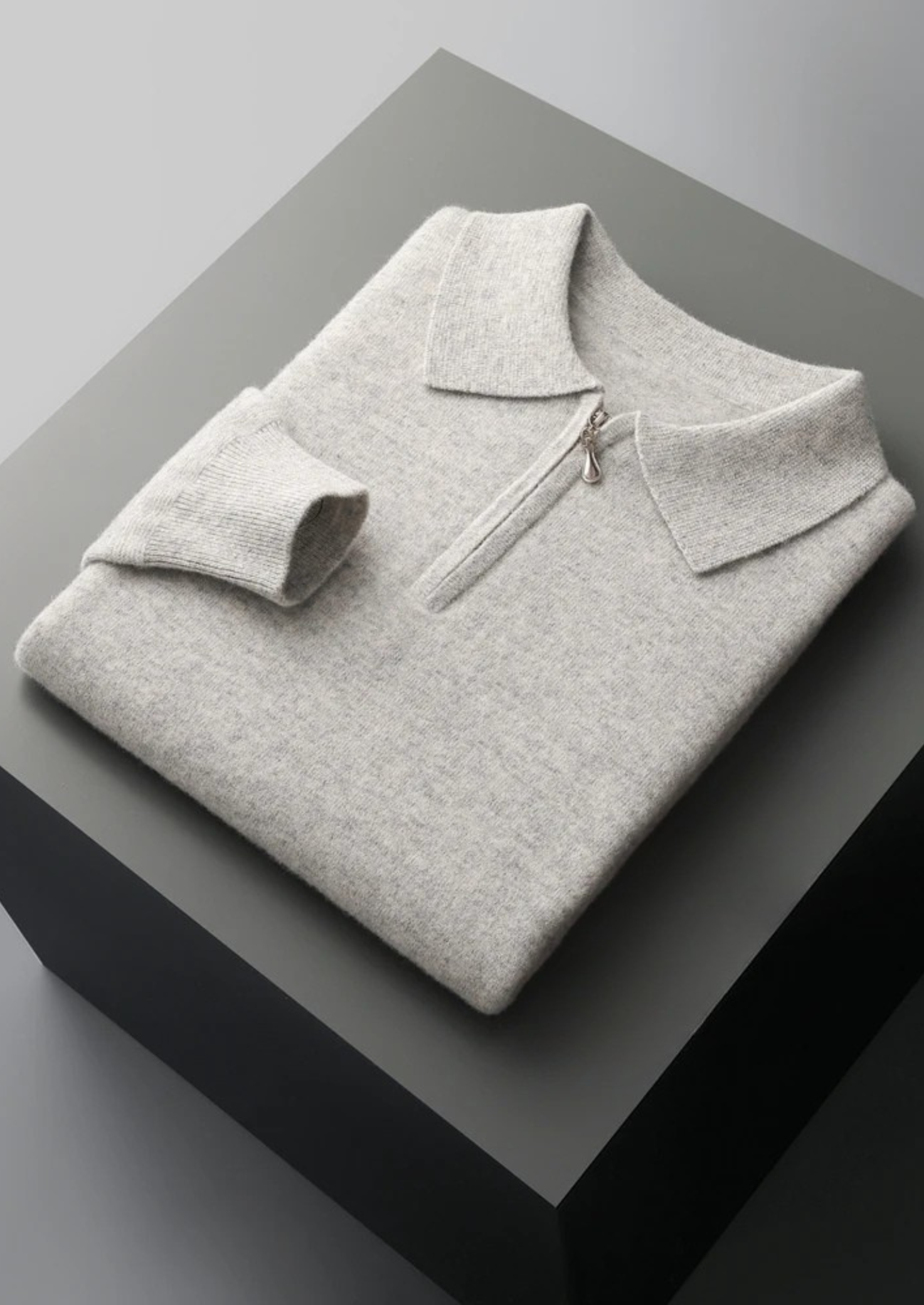 Polo Meio Zíper em Lã Merino Extrafina Pura