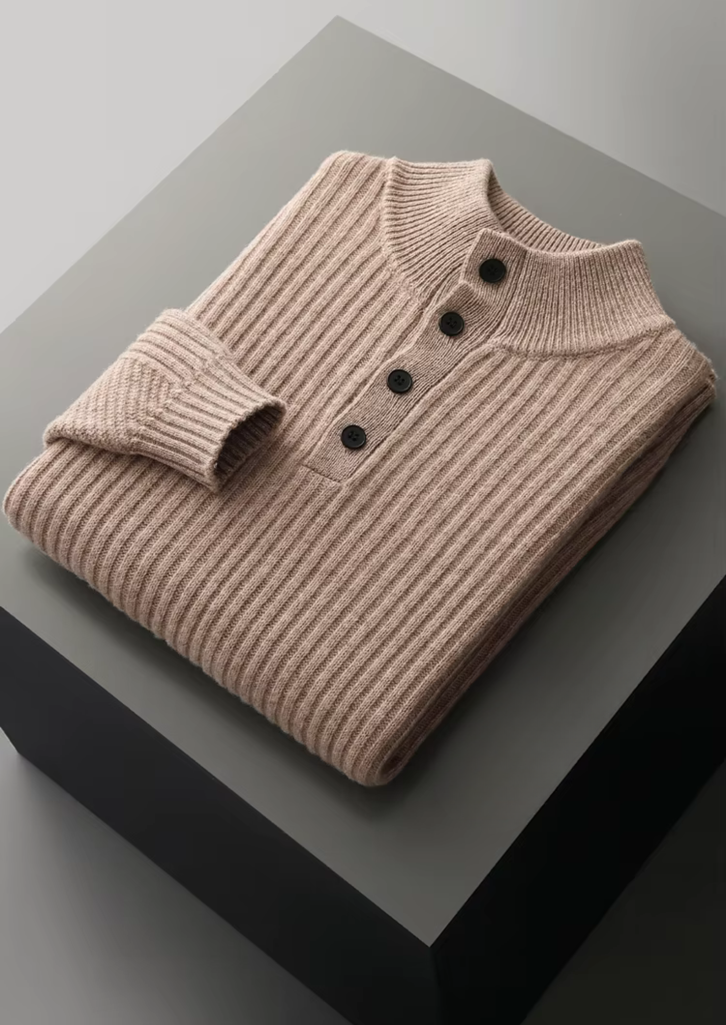 Suéter Henley Canelado em Lã Merino Extrafina