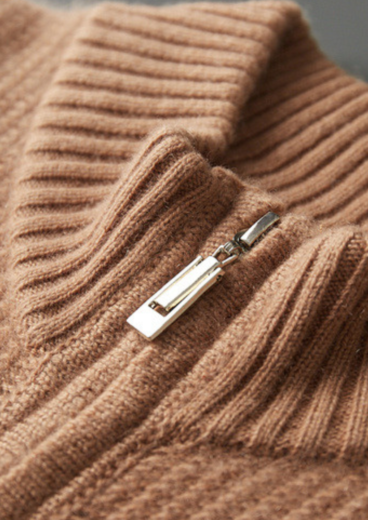 Cardigã Canelado com Zíper Puro Cashmere Mostarda