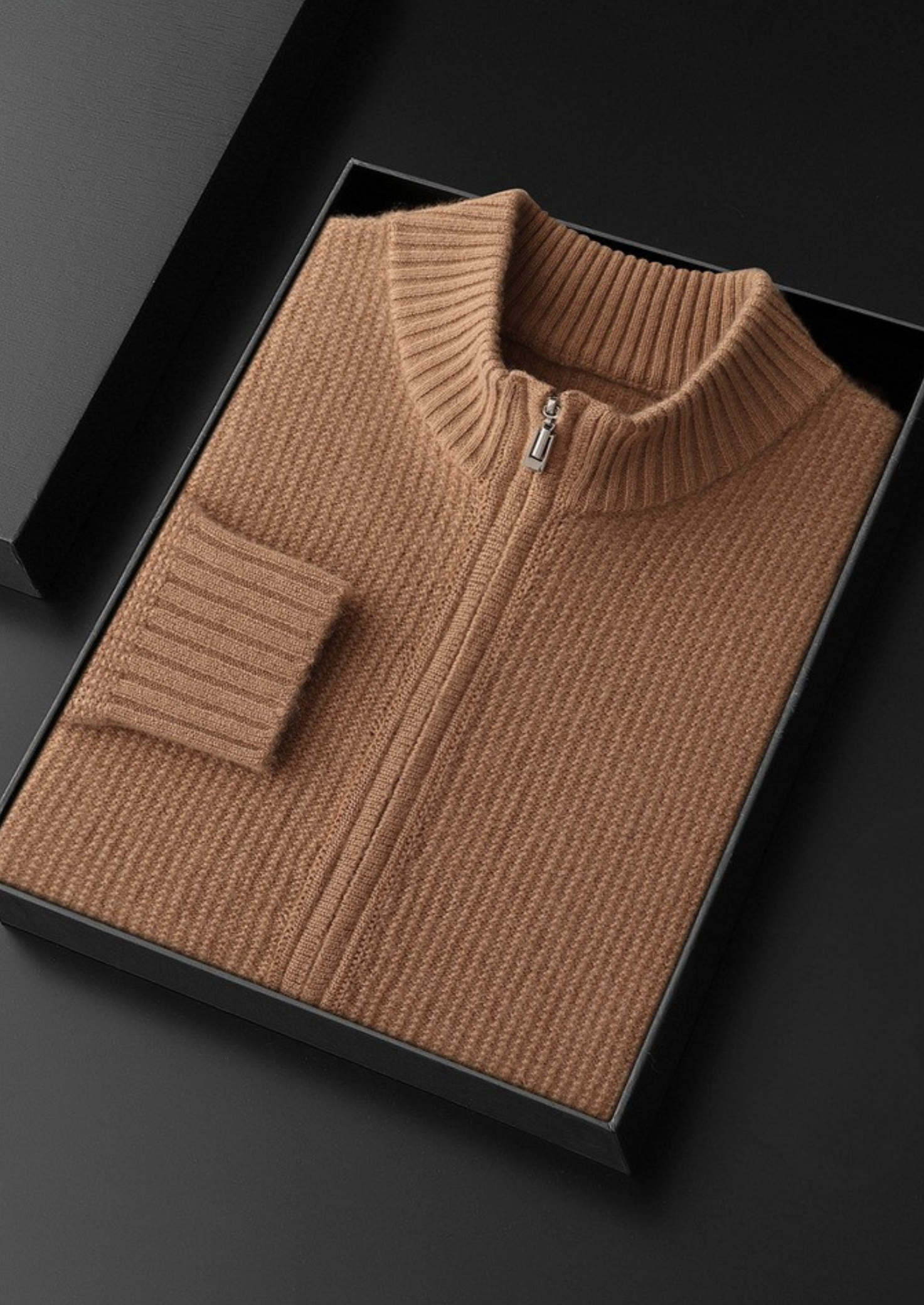Cardigã Canelado com Zíper Puro Cashmere Mostarda