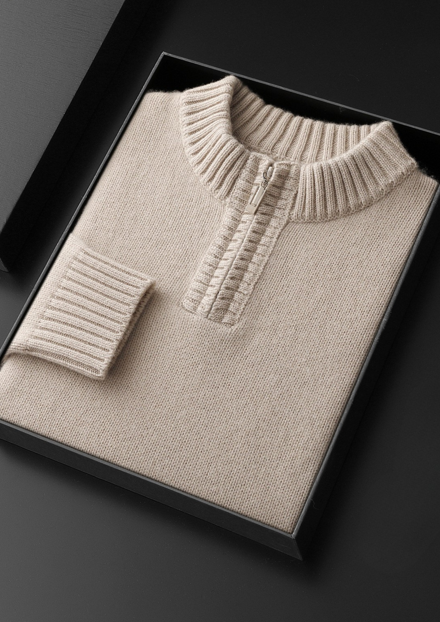 SUÉTER MEIO ZÍPER EM CASHMERE PURO BRANCO GELO