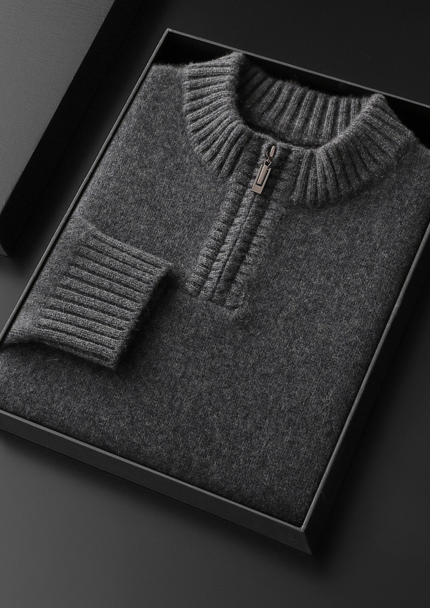 Suéter Meio Zíper Puro Cashmere Cinza Escuro