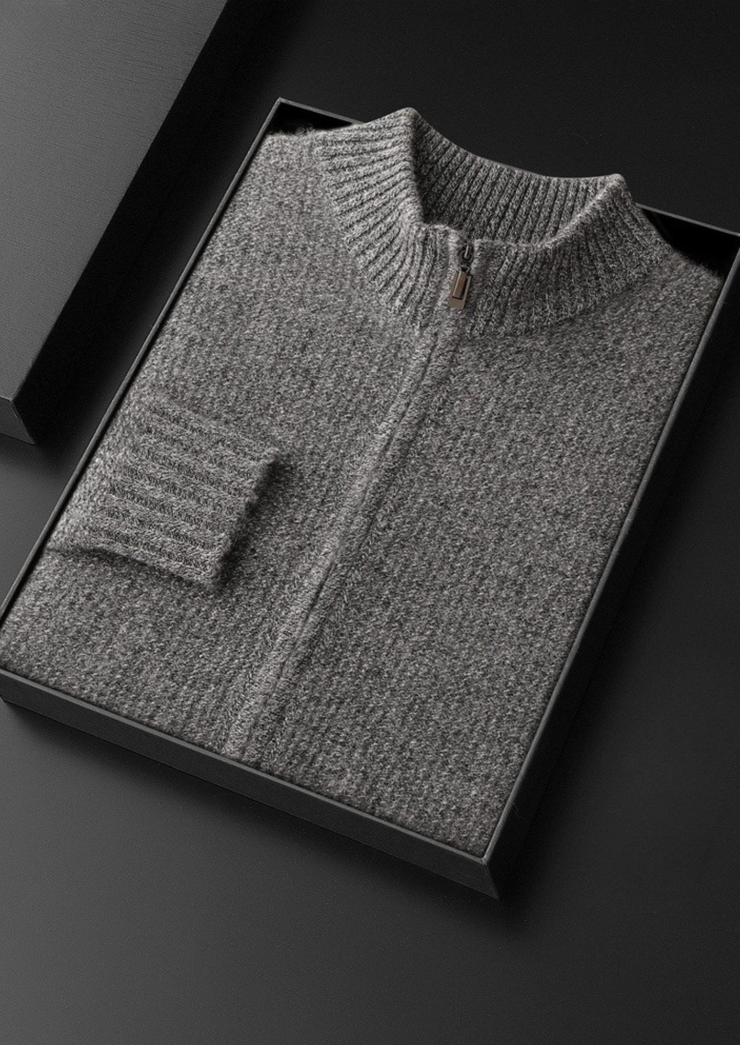 Cardigã Canelado com Zíper Puro Cashmere Cinza