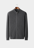 Cardigã Canelado com Zíper Puro Cashmere Cinza Escuro