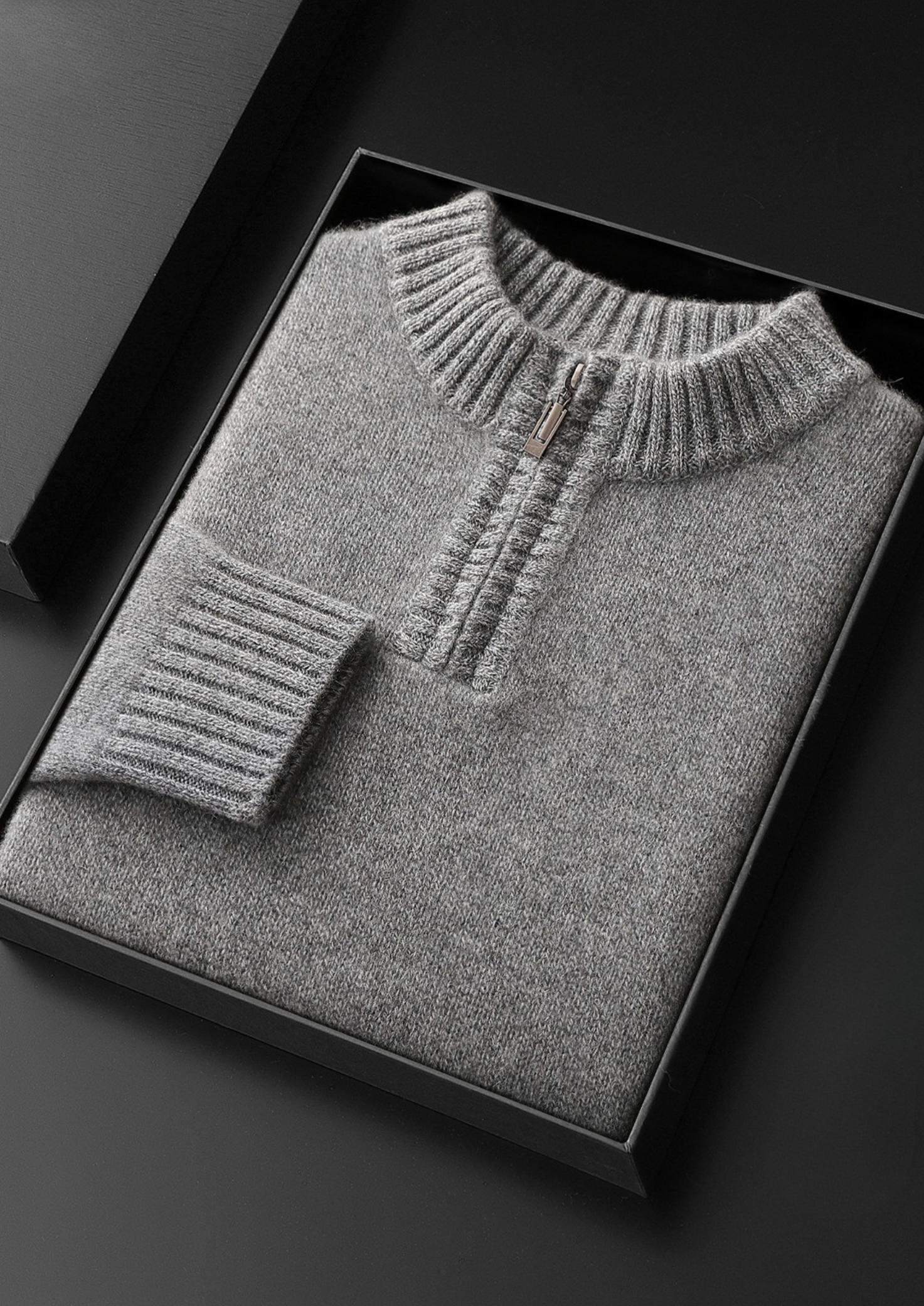 Suéter Meio Zíper Puro Cashmere Cinza Claro
