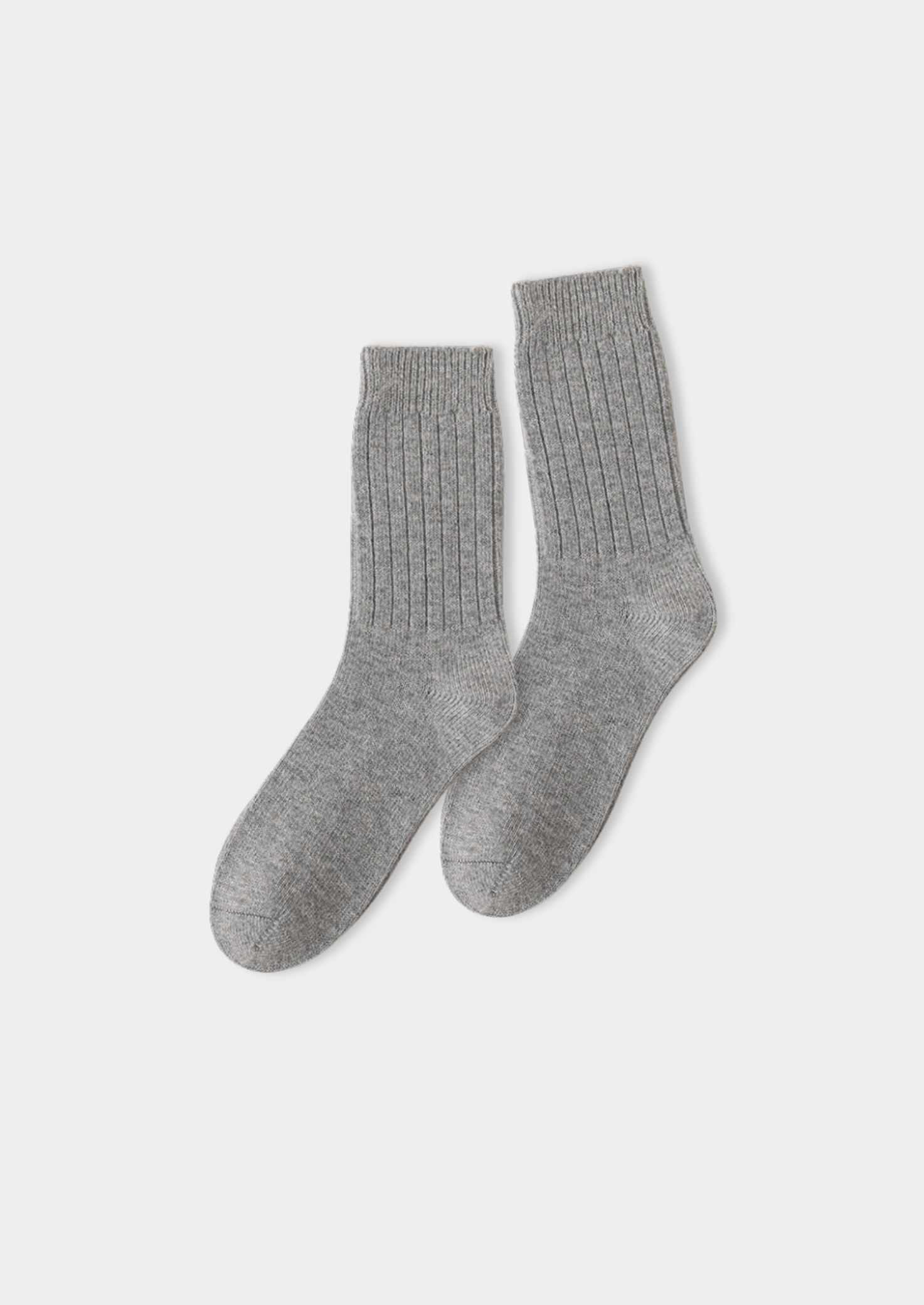 Meias Caneladas Ultra Macias em Lã Merino Cinza Claro