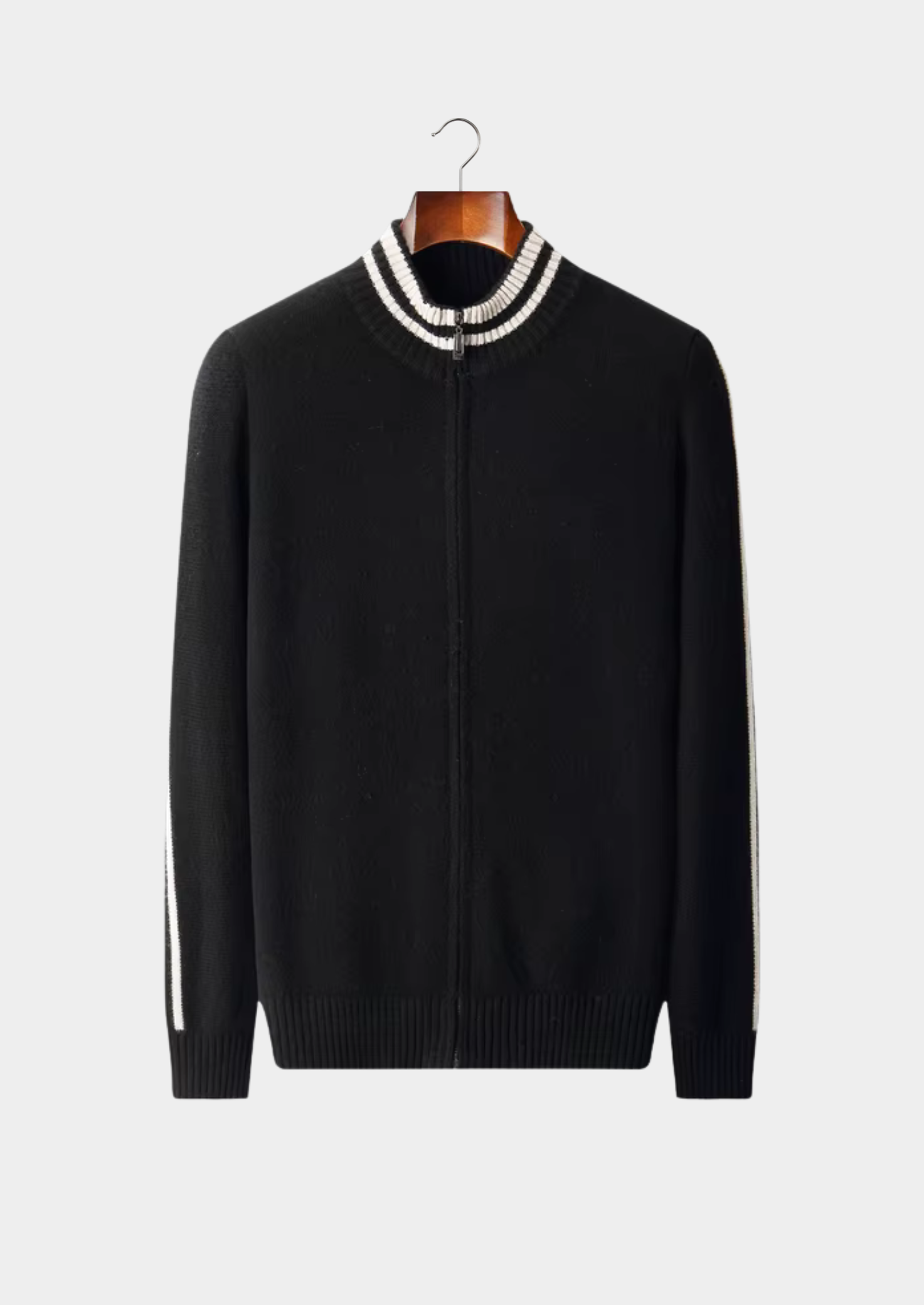 Cardigan com Zíper Bicolor em Lã Merino Extrafina