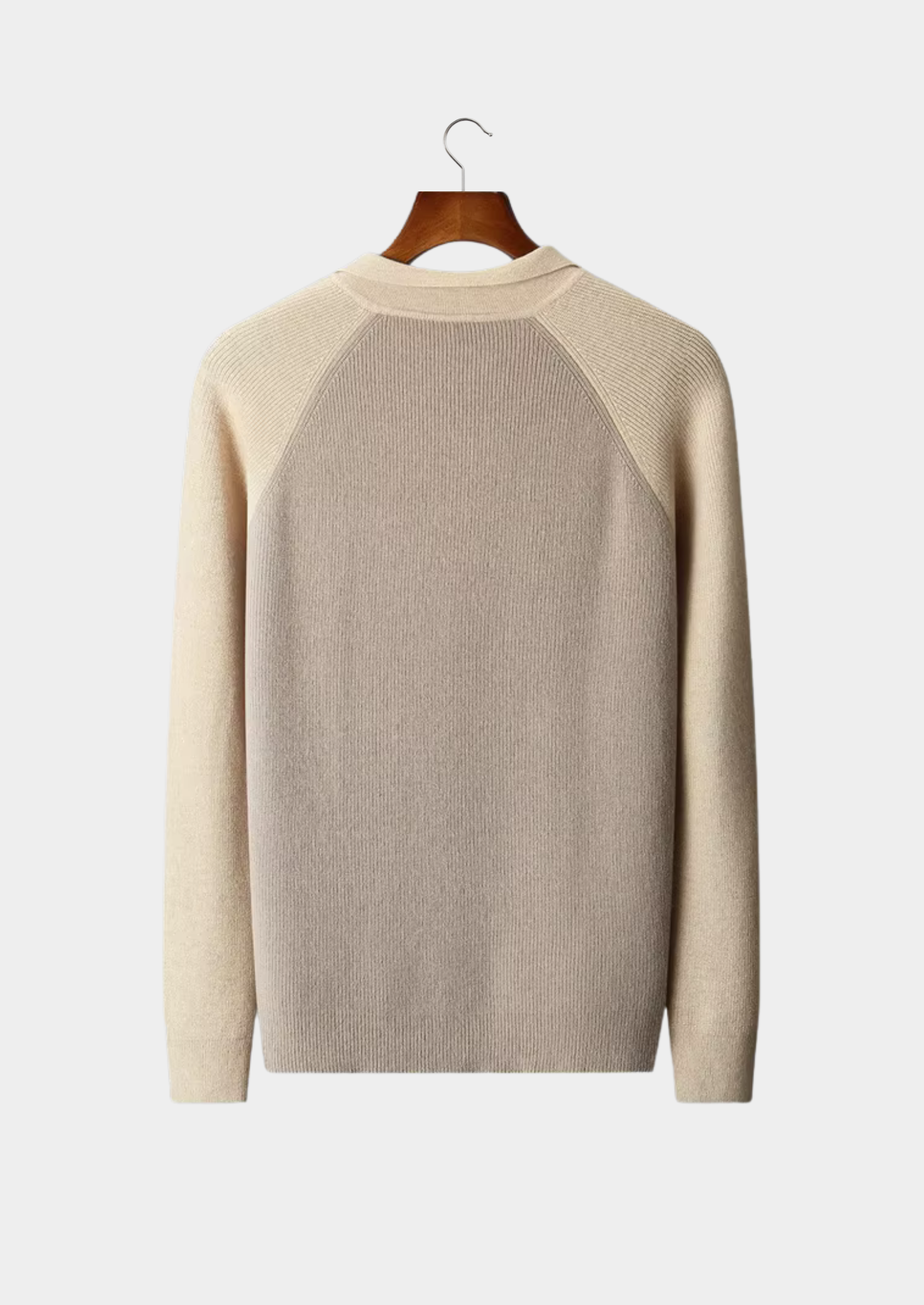 Polo Suéter Bicolor com Zíper em Lã Merino Extrafina Pura