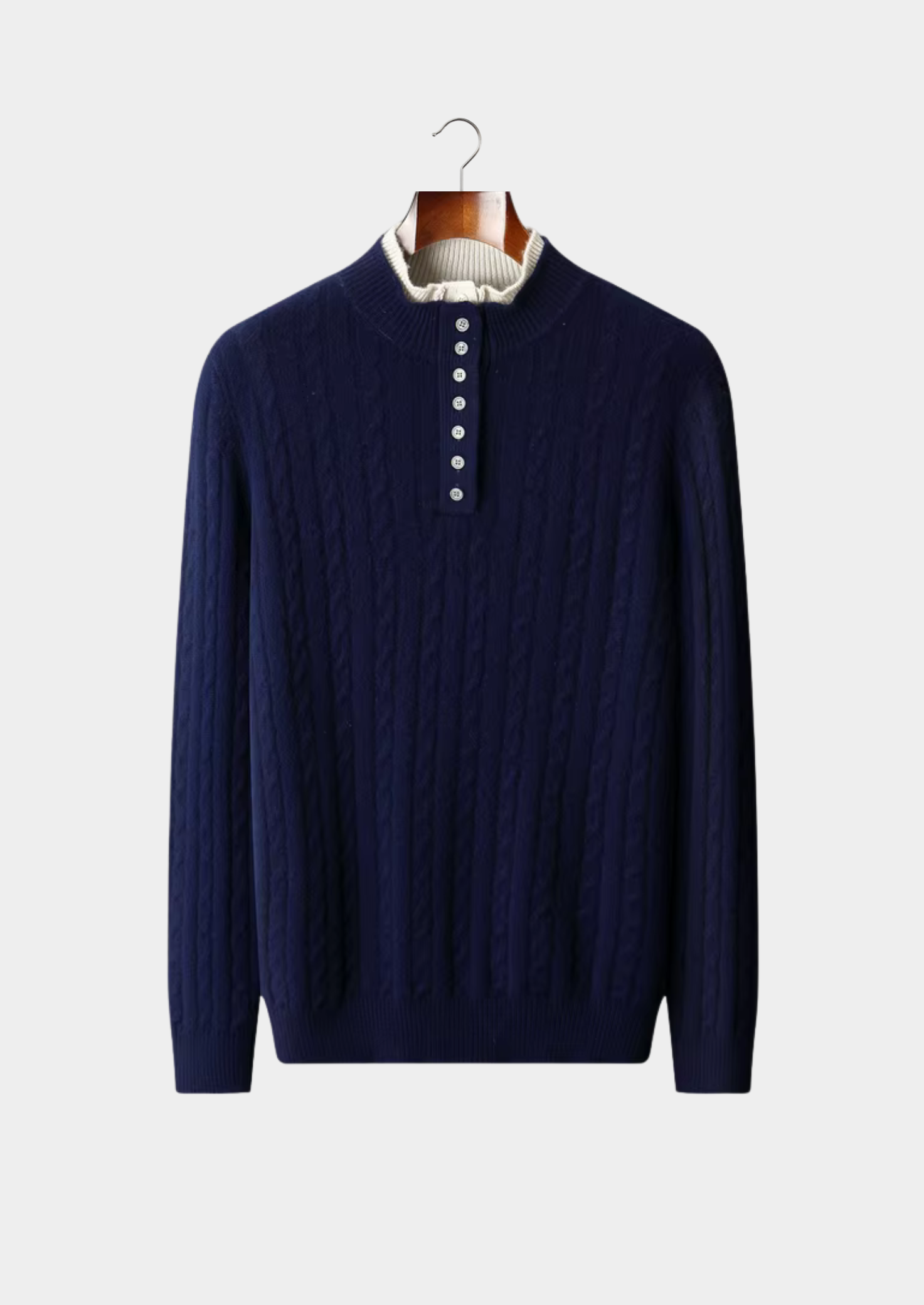 Suéter Henley Trançado em Lã Merino Extrafina
