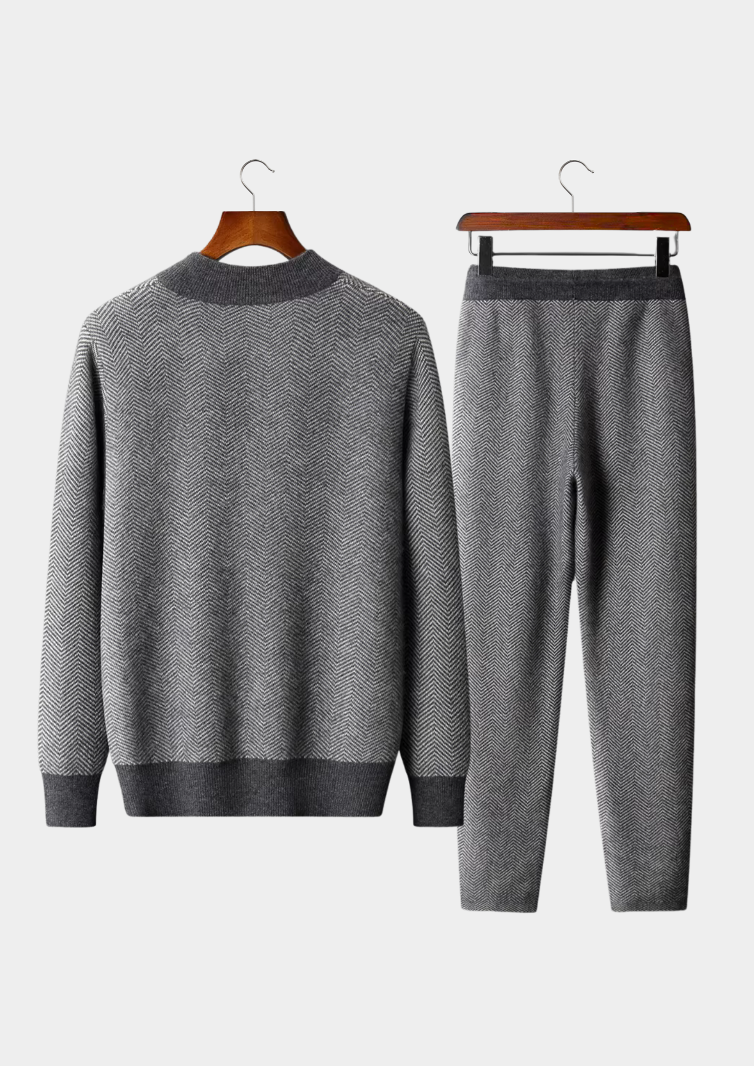 Conjunto Herringbone Cinza em Lã Merino Extrafina Pura