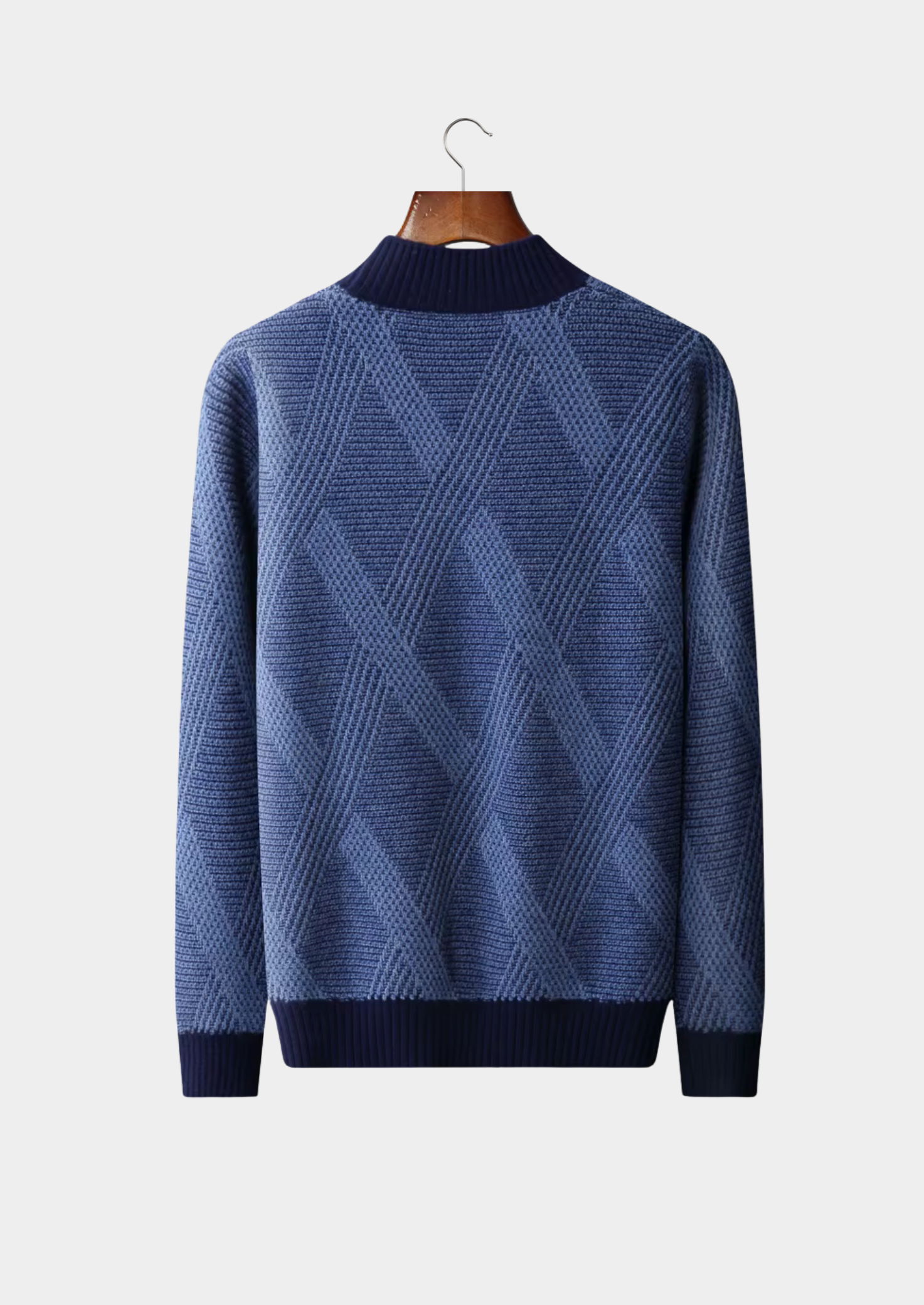 Suéter Gola Alta Bicolor Estampado em Lã Merino Extrafina Pura