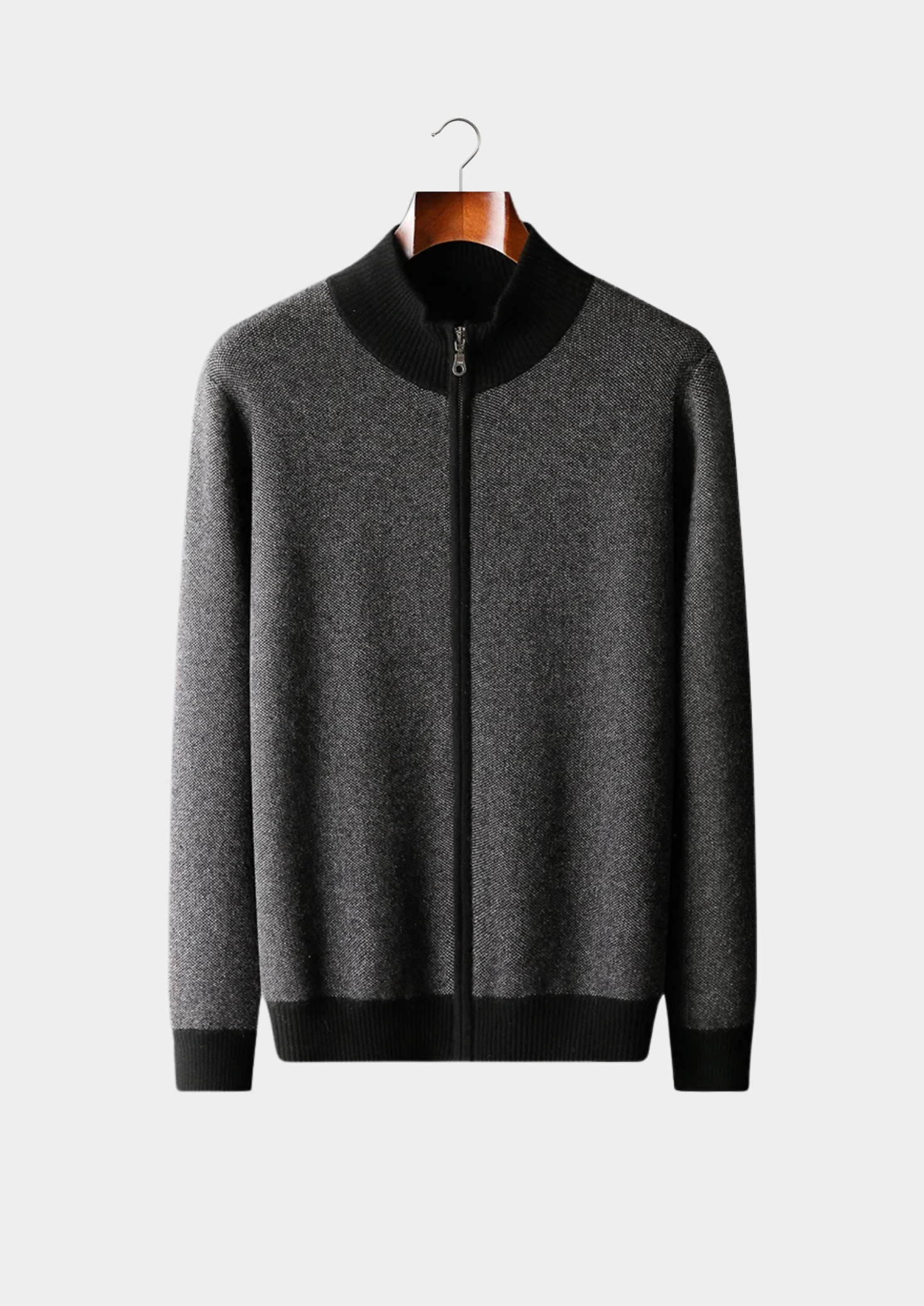 Cardigan com Zíper Jacquard em Caxemira Premium
