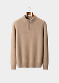 Suéter Meio Zíper Puro Cashmere Bege Claro