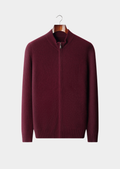 Cardigã Canelado com Zíper Puro Cashmere Bordô