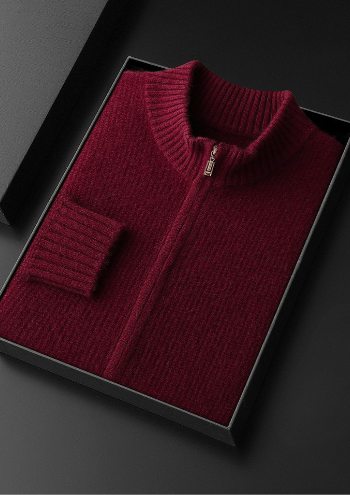 Cardigã Canelado com Zíper Puro Cashmere Bordô