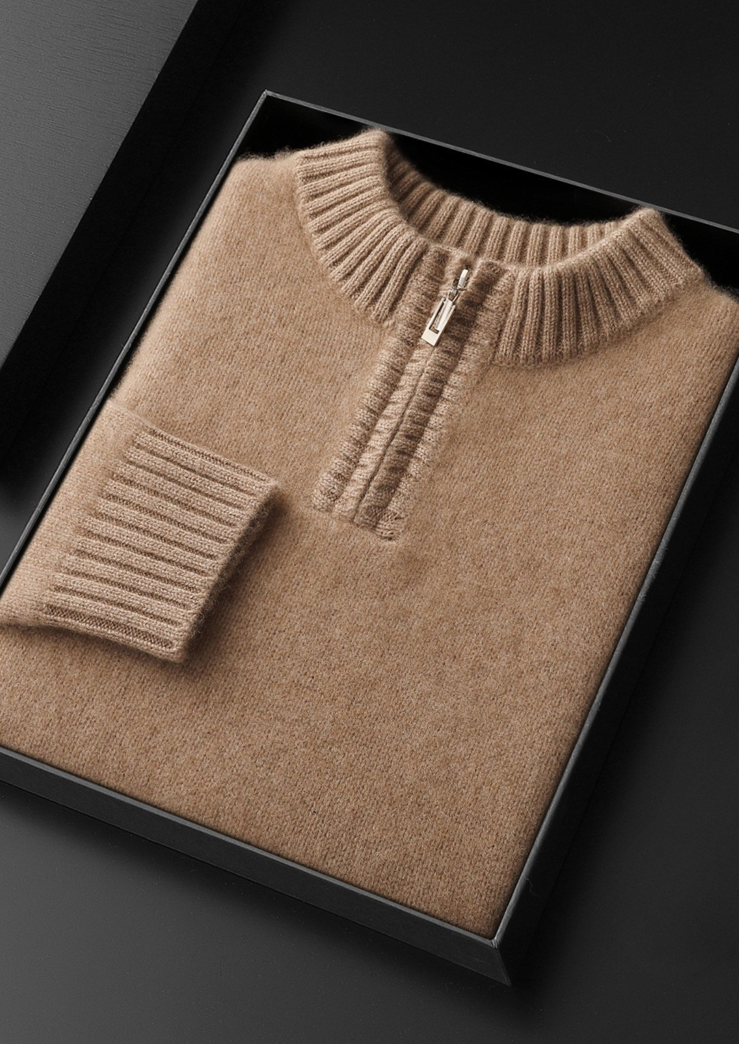 Suéter Meio Zíper Puro Cashmere Bege Claro