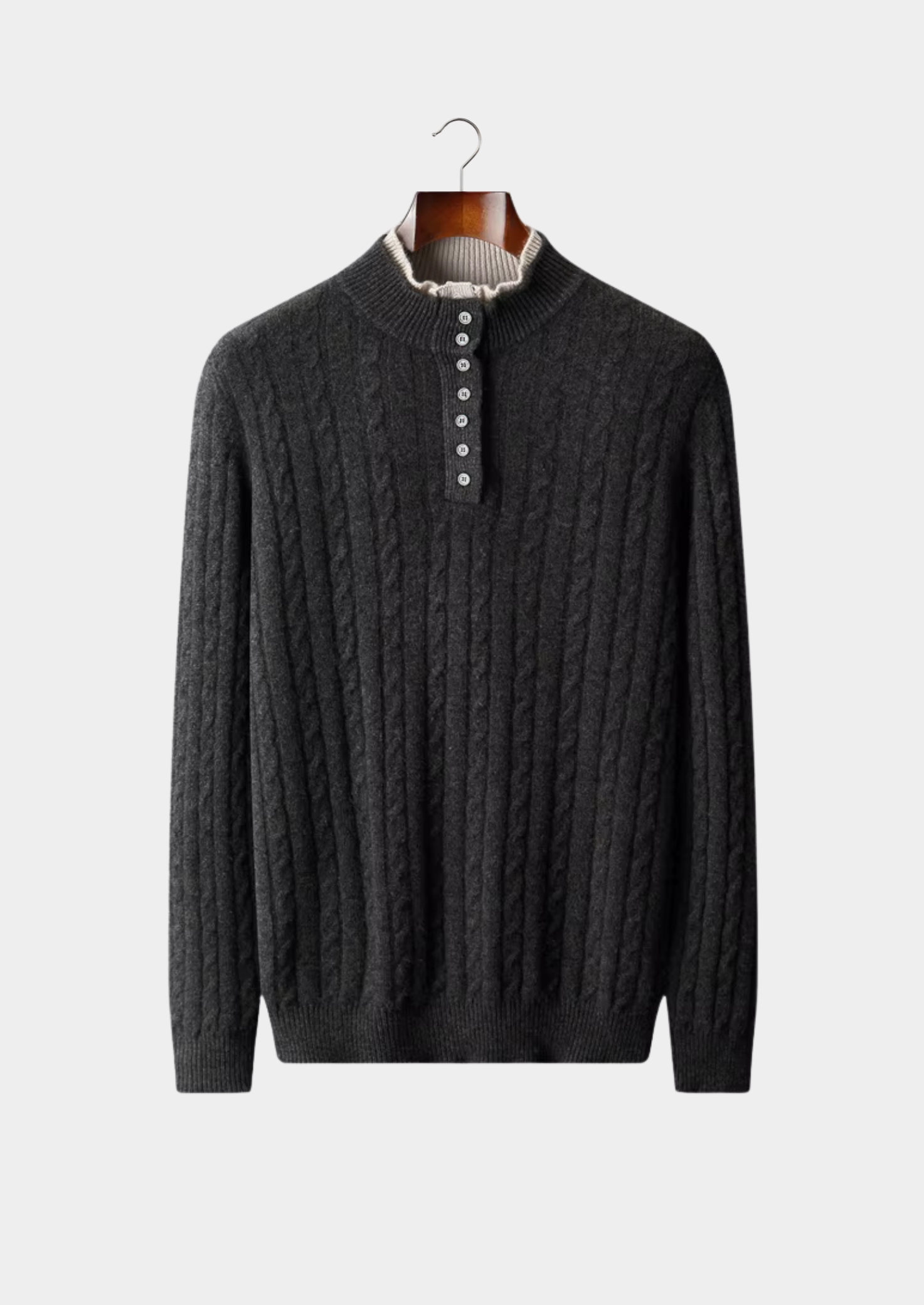 Suéter Henley Trançado em Lã Merino Extrafina
