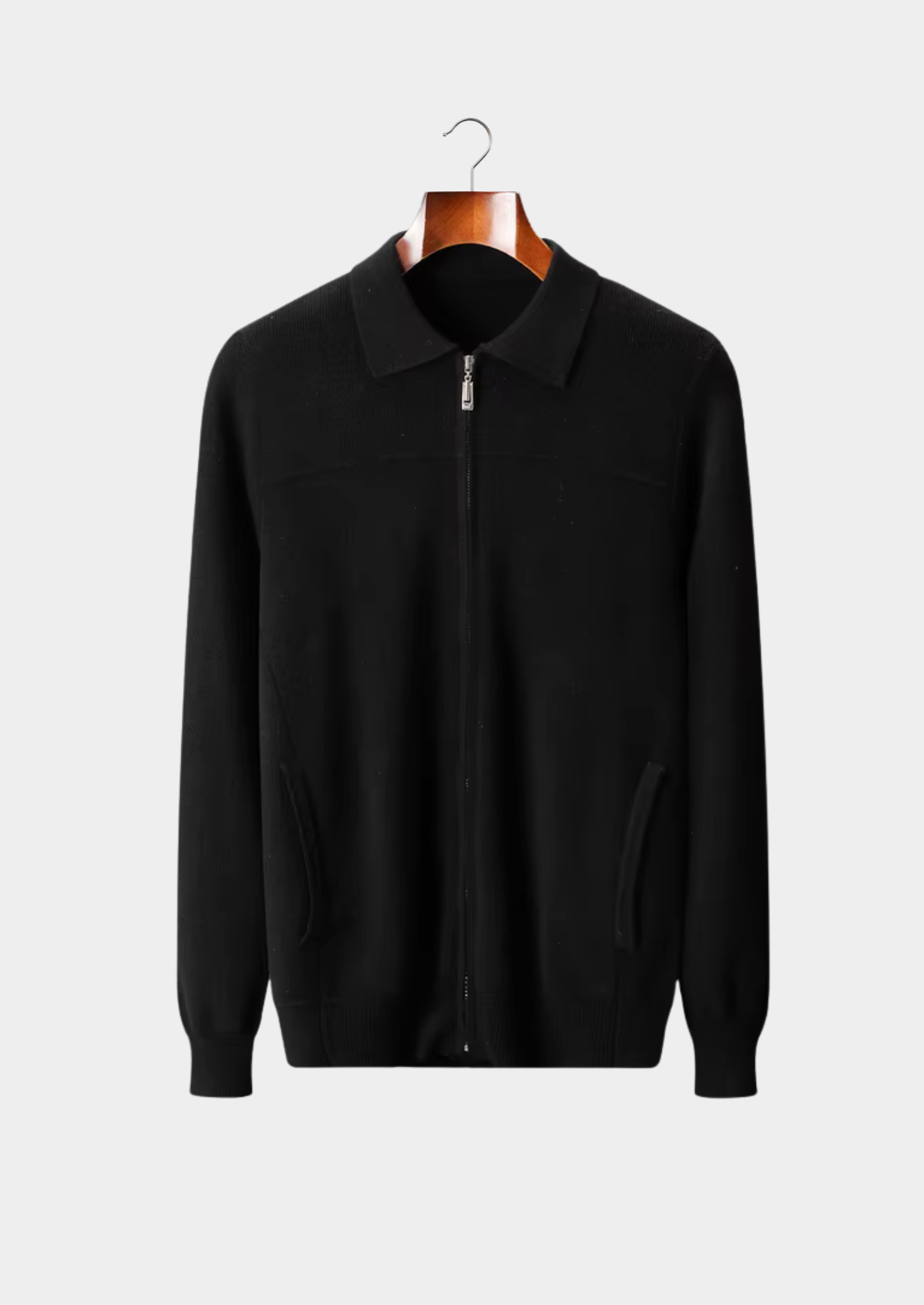 Cardigan Polo Canelado em Lã Merino Extrafina