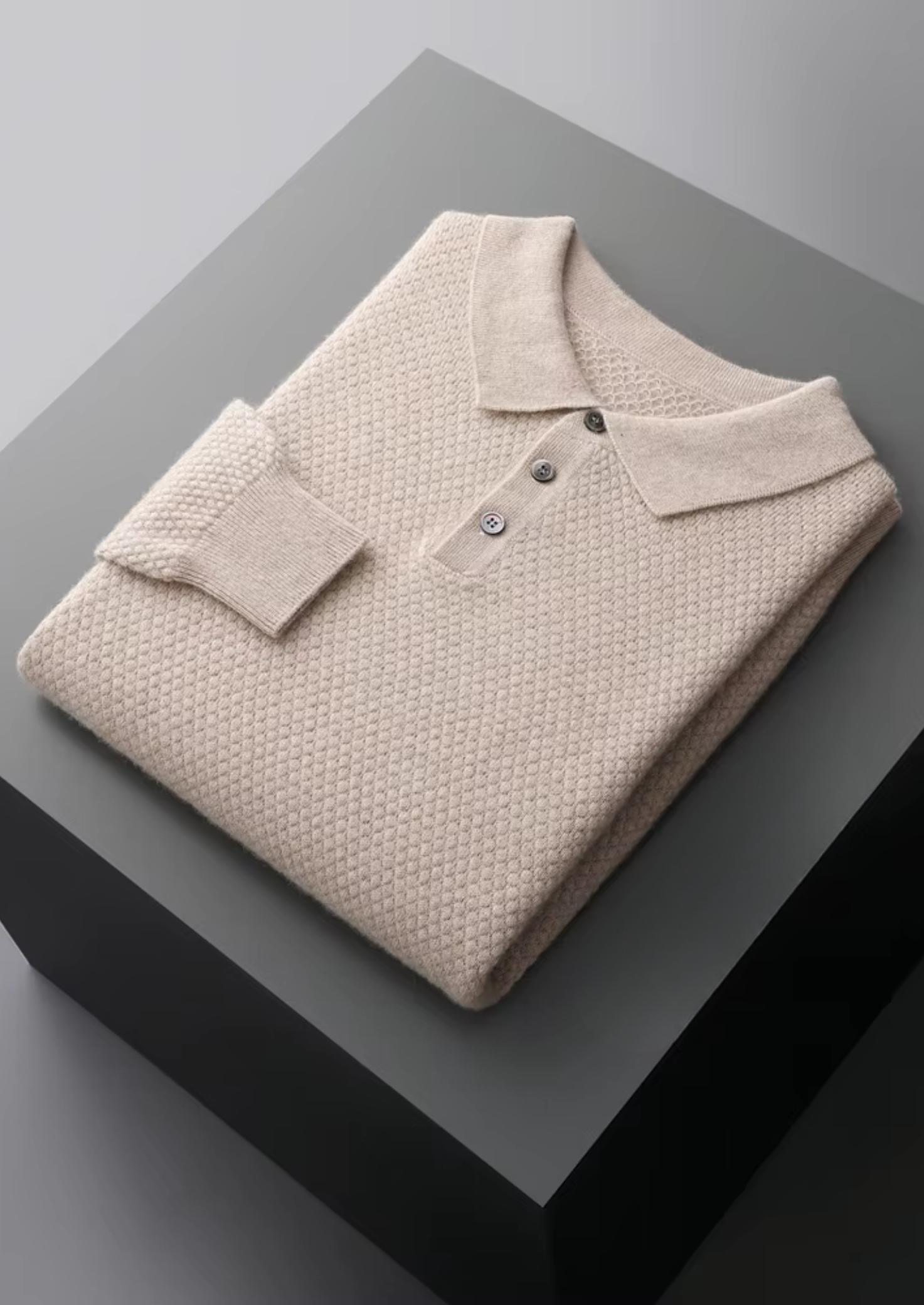 Polo de Tricô Texturizado em Caxemira Premium