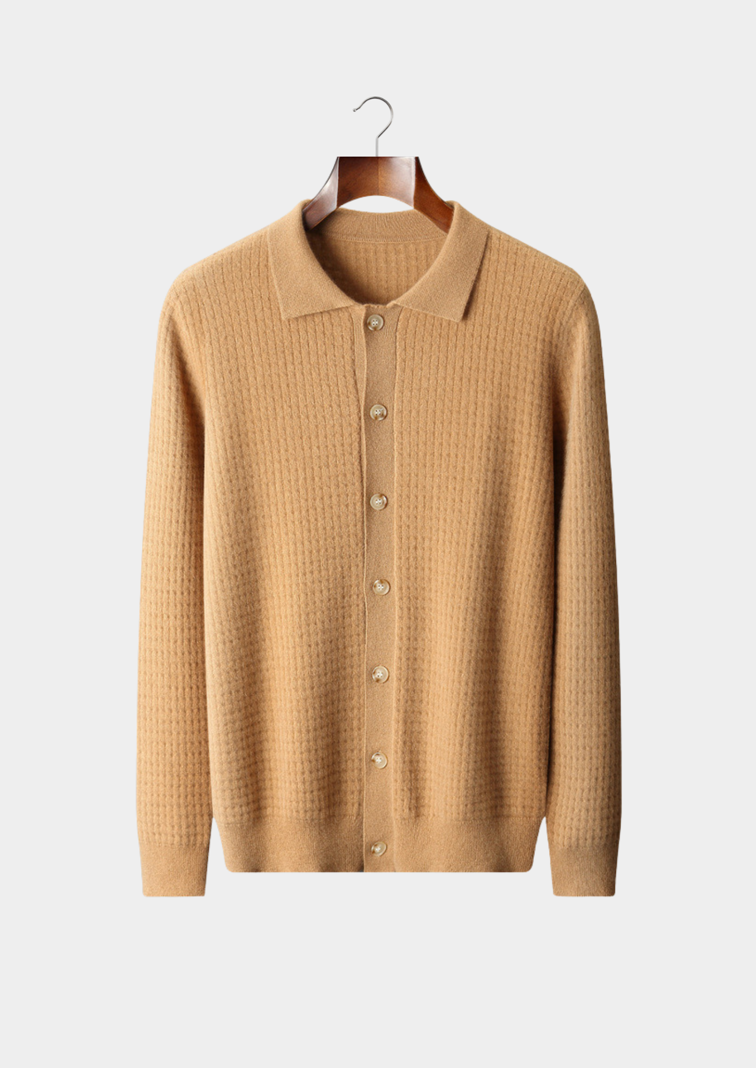 Cardigã Texturizado com Botões em Cashmere Puro Caramelo