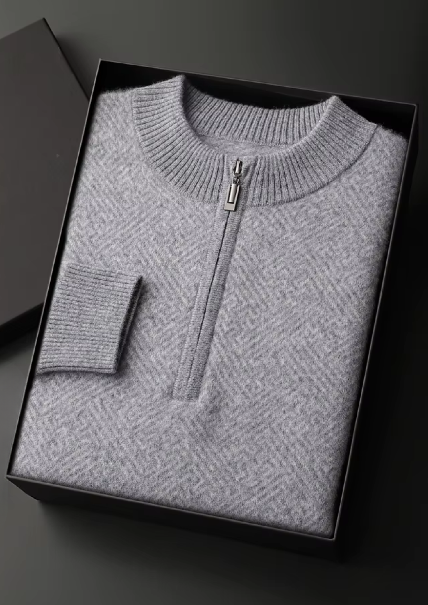 Suéter Premium Cashmere Estampado com Meio Zíper