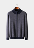 Cardigan com Zíper Jacquard em Caxemira Premium