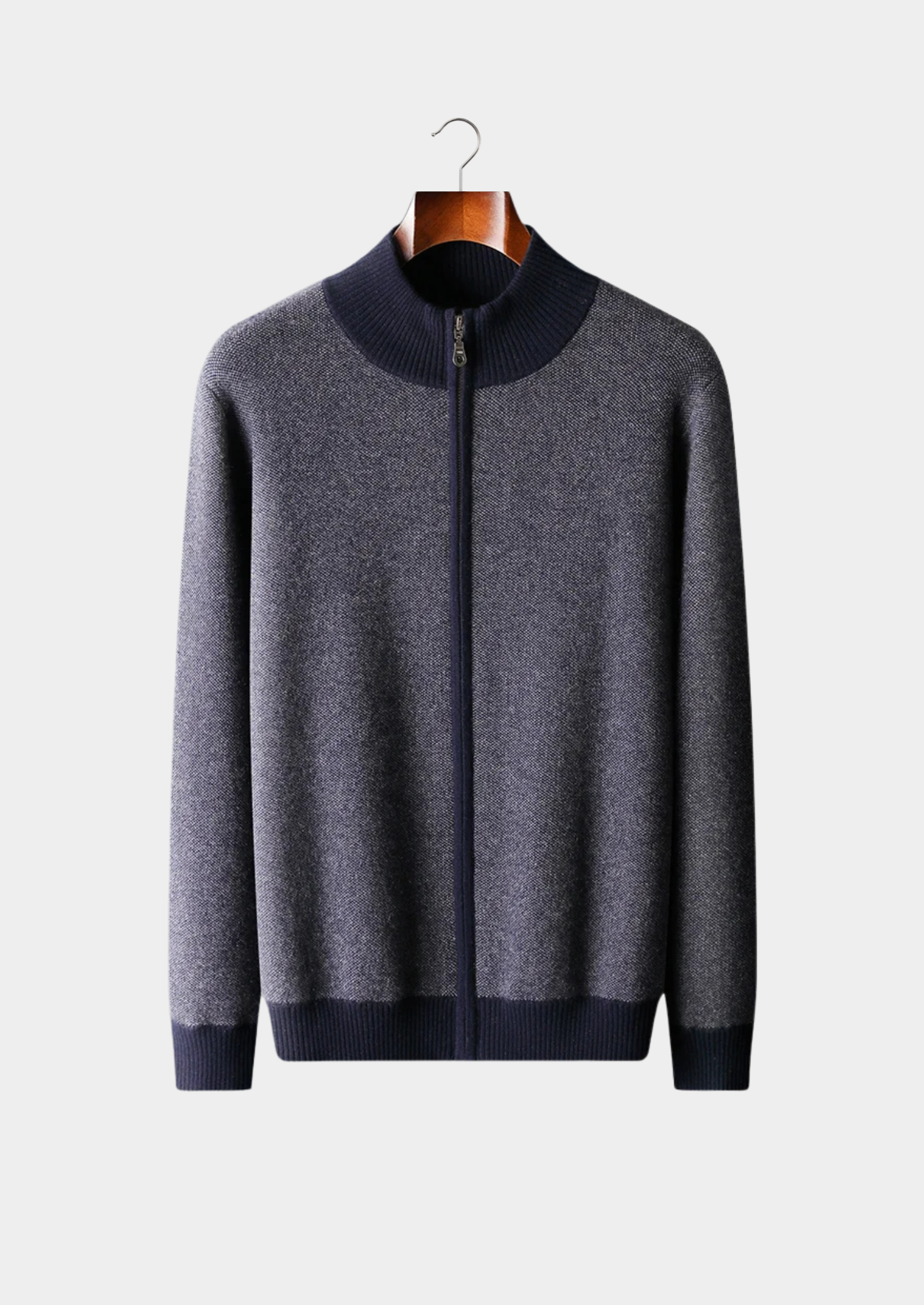 Cardigan com Zíper Jacquard em Caxemira Premium