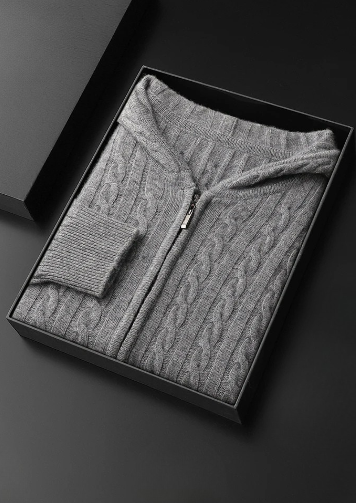 Moletom Premium em Cashmere com Zíper e Tricô Trançado