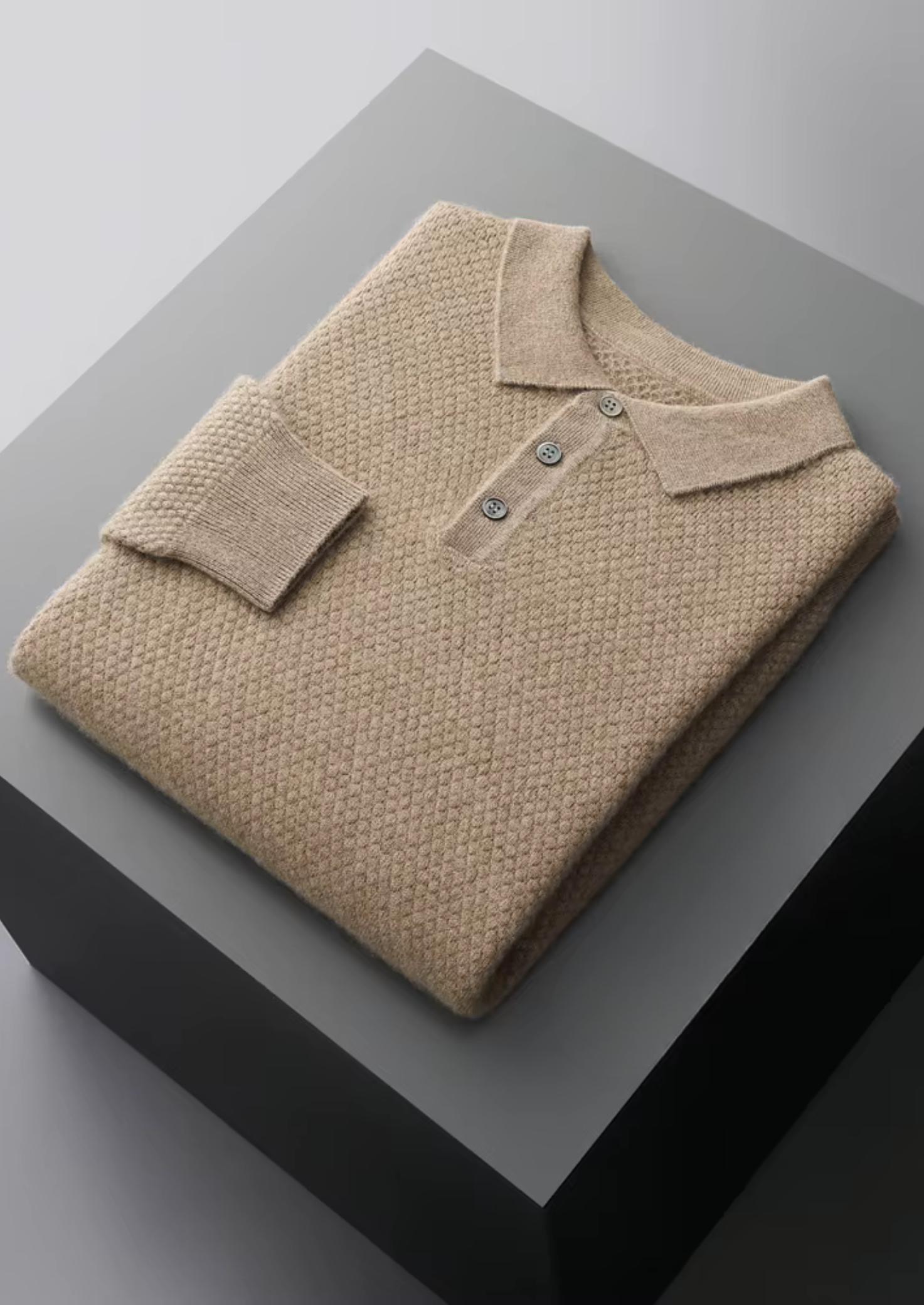 Polo de Tricô Texturizado em Caxemira Premium