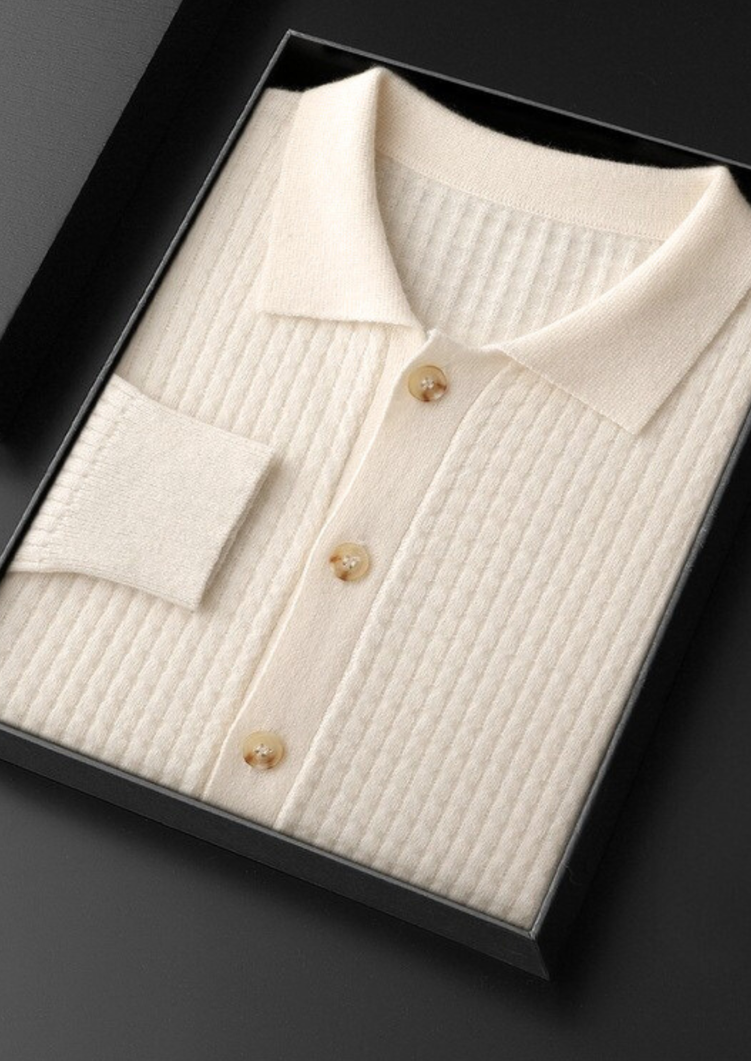 Cardigan Cashmere Puro Texturizado com Botões Marfim