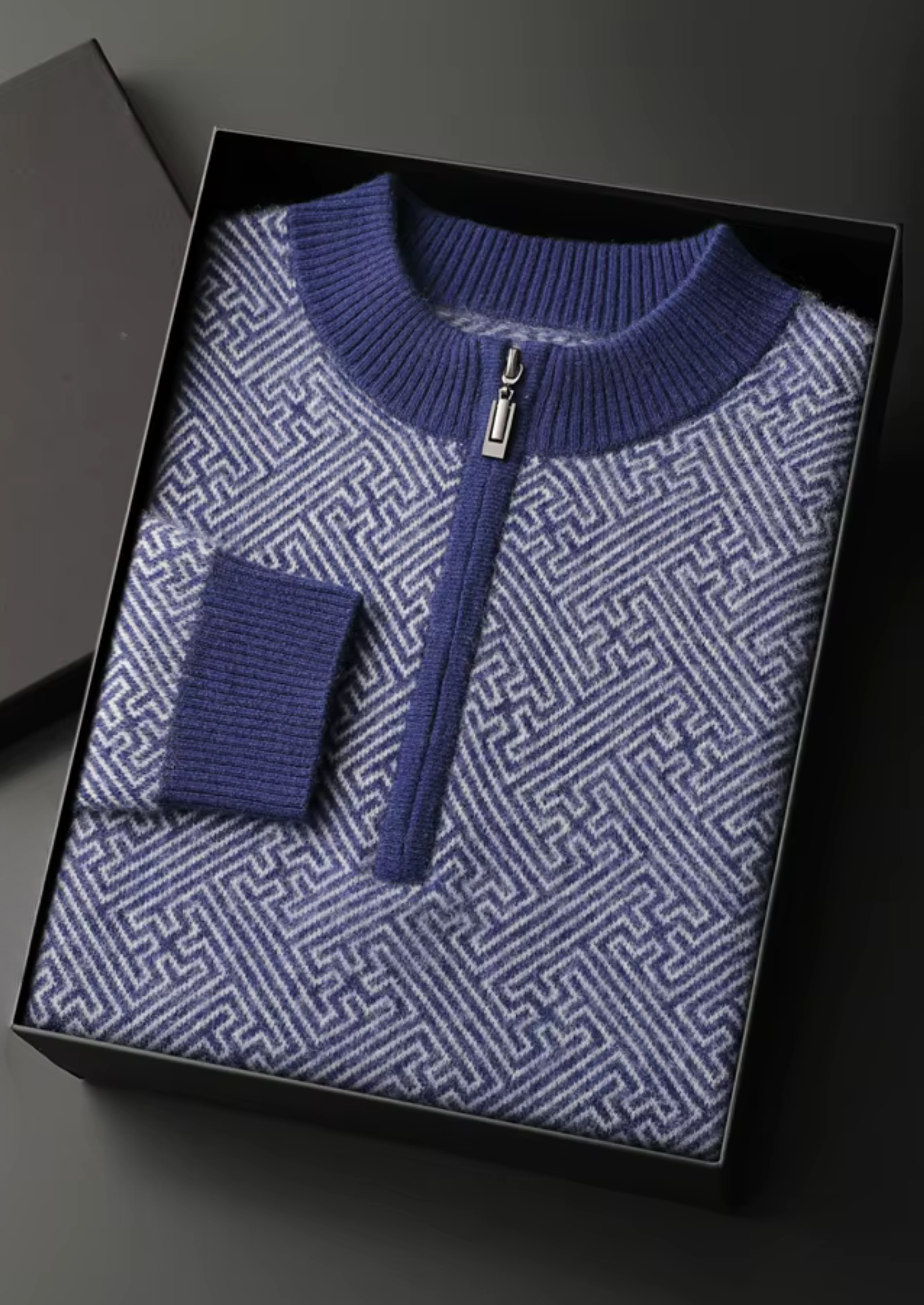 Suéter Premium Cashmere Estampado com Meio Zíper