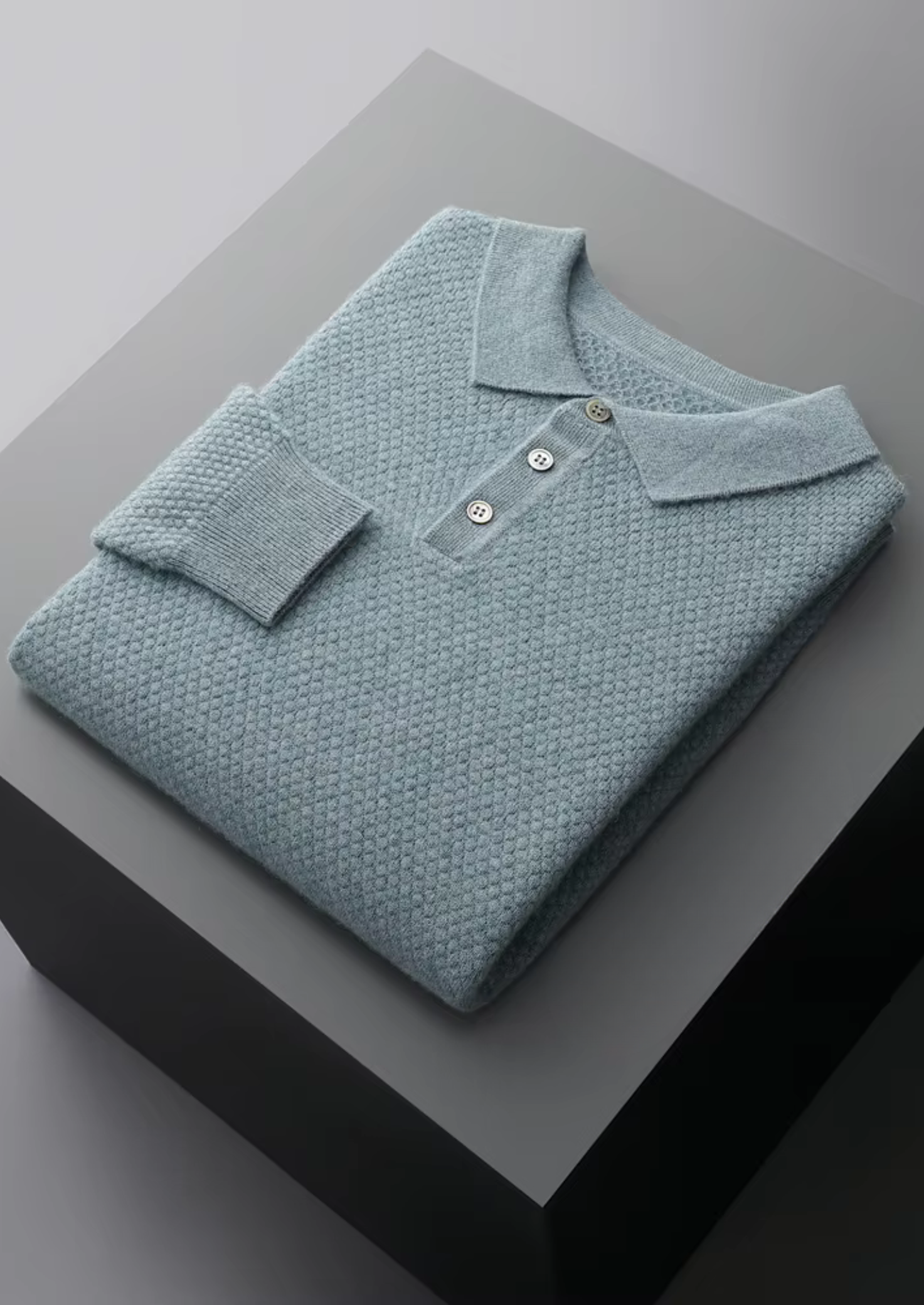 Polo de Tricô Texturizado em Caxemira Premium